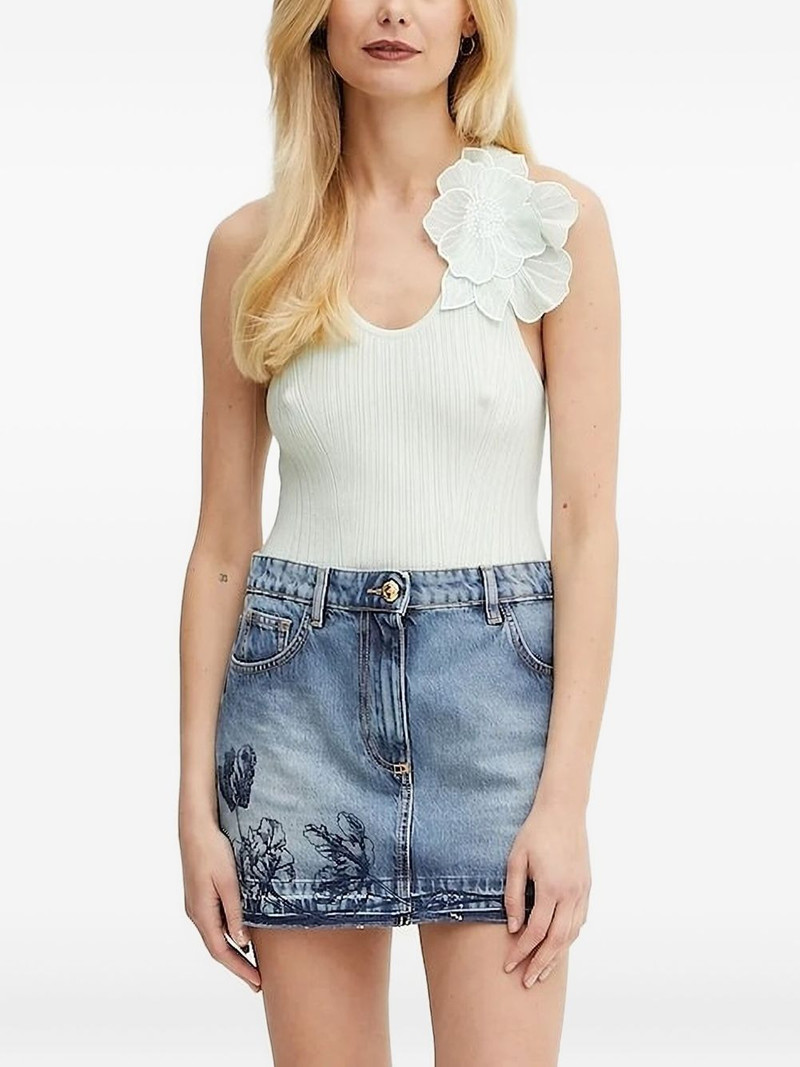 flower-embellished ribbed tank top 1