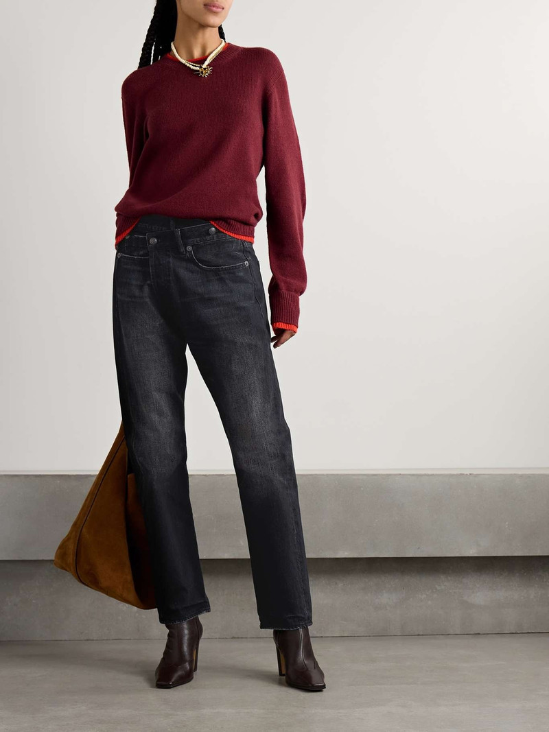 R13 Crossover asymmetric distressed mid-rise boyfriend jeans Black outlook