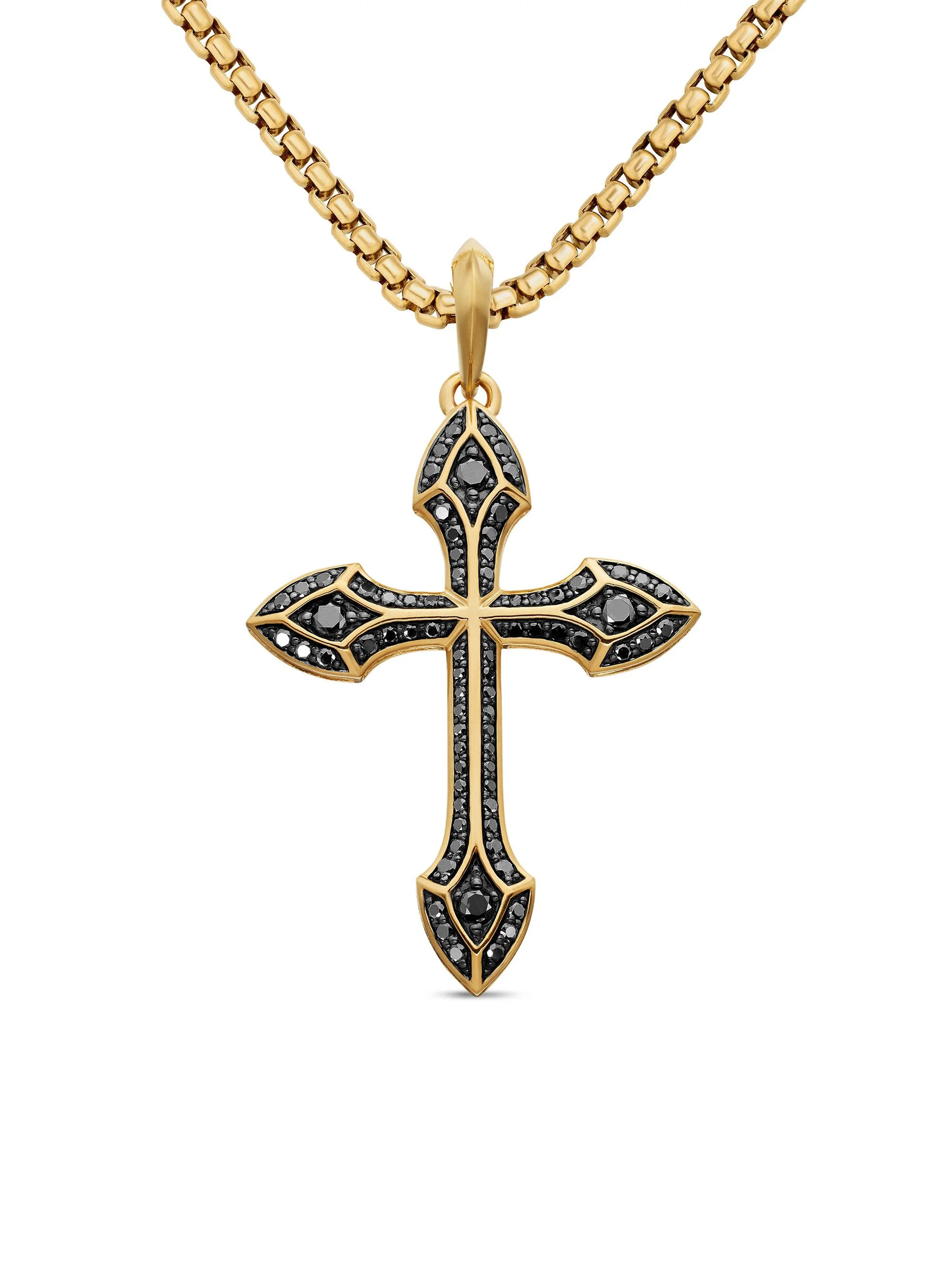 Men's Gothic Cross Amulet in 18K Yellow Gold - Black Diamond - 1