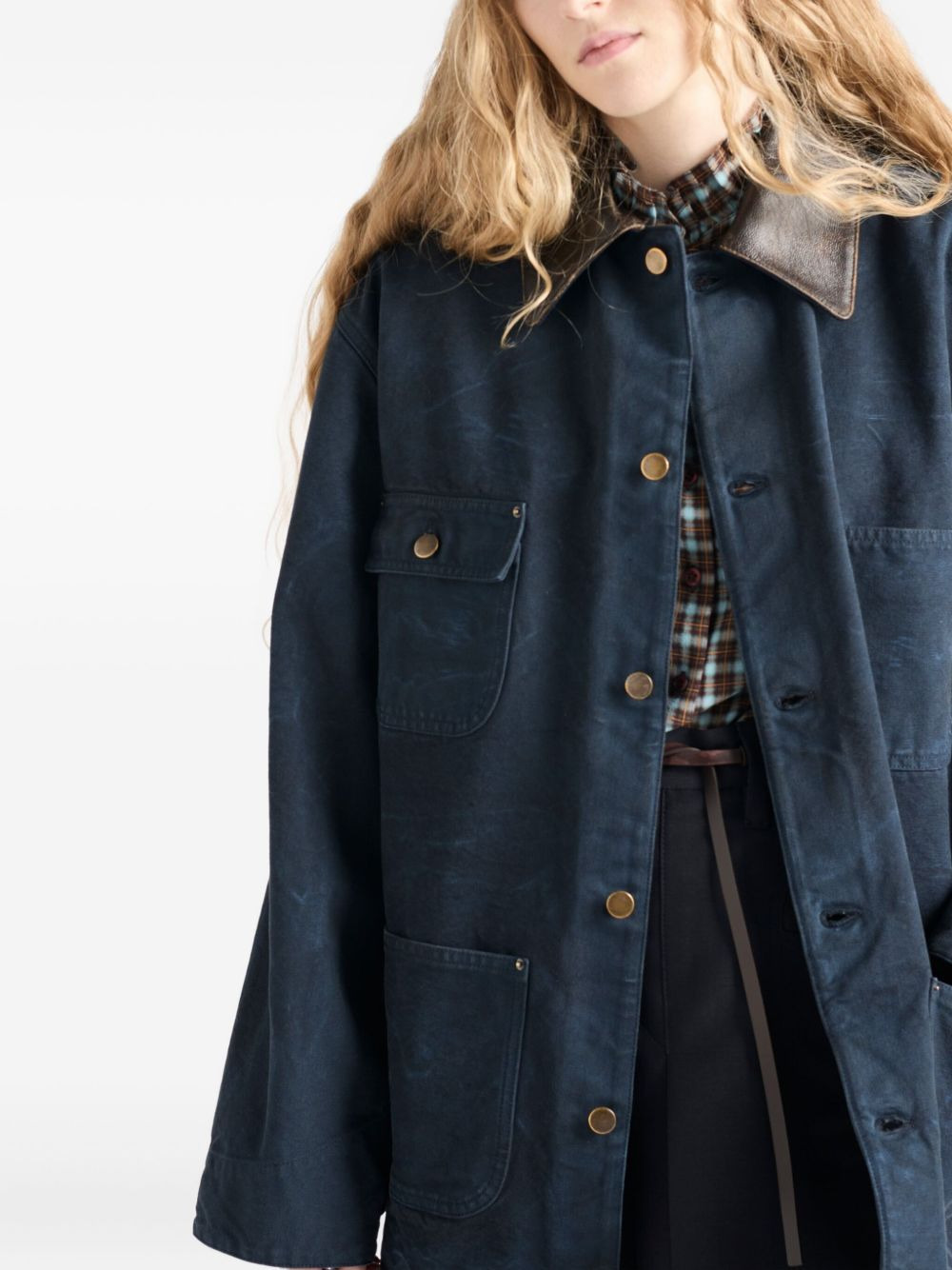 leather-collar button jacket - 5