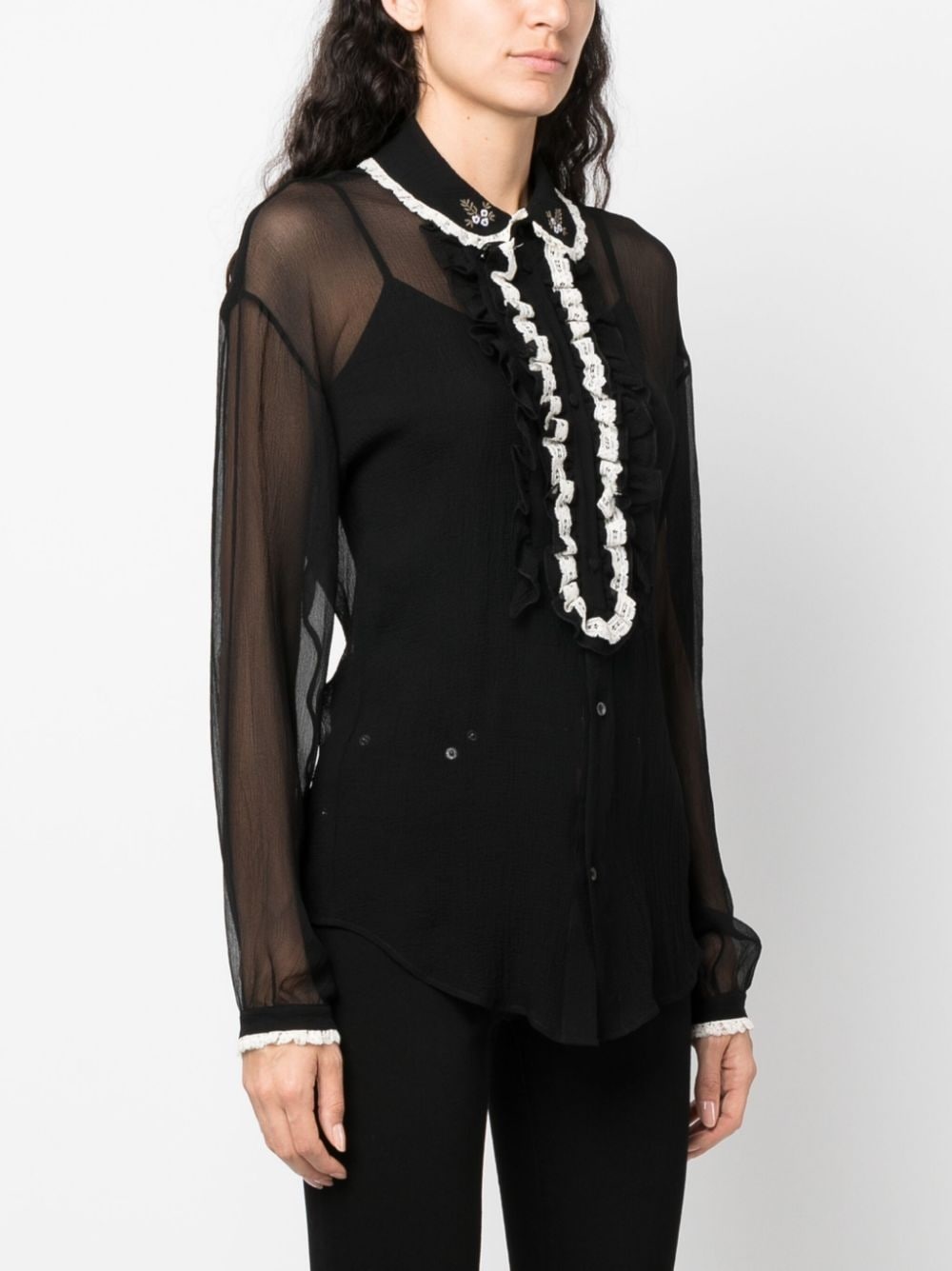 ruffled sheer silk blouse - 3