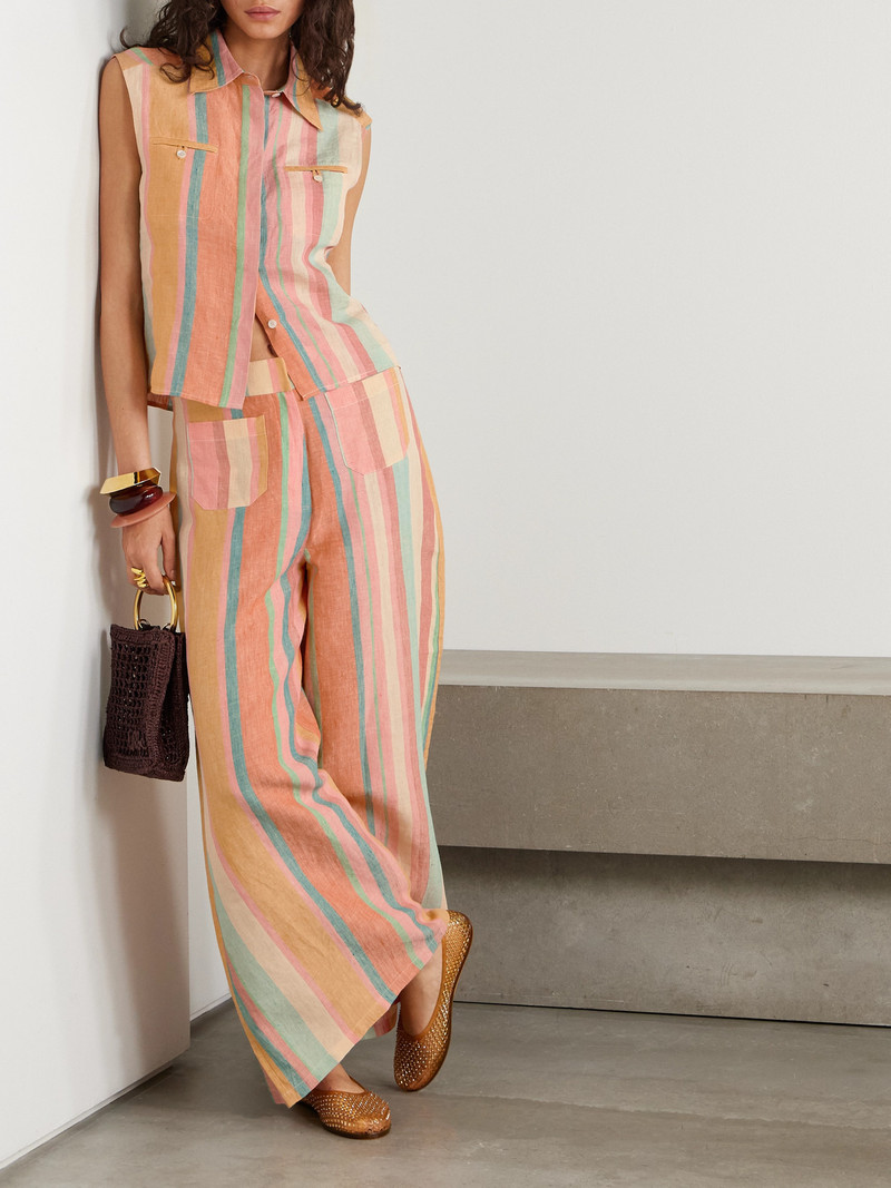 EMPORIO SIRENUSE Adele Striped Linen Wide-leg Pants outlook