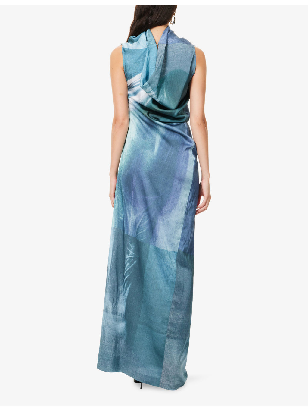 Draped Water Satin Maxi Dress - 4