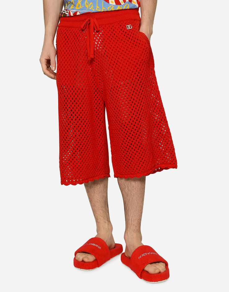 Mesh-look cotton knit jogging shorts - 4
