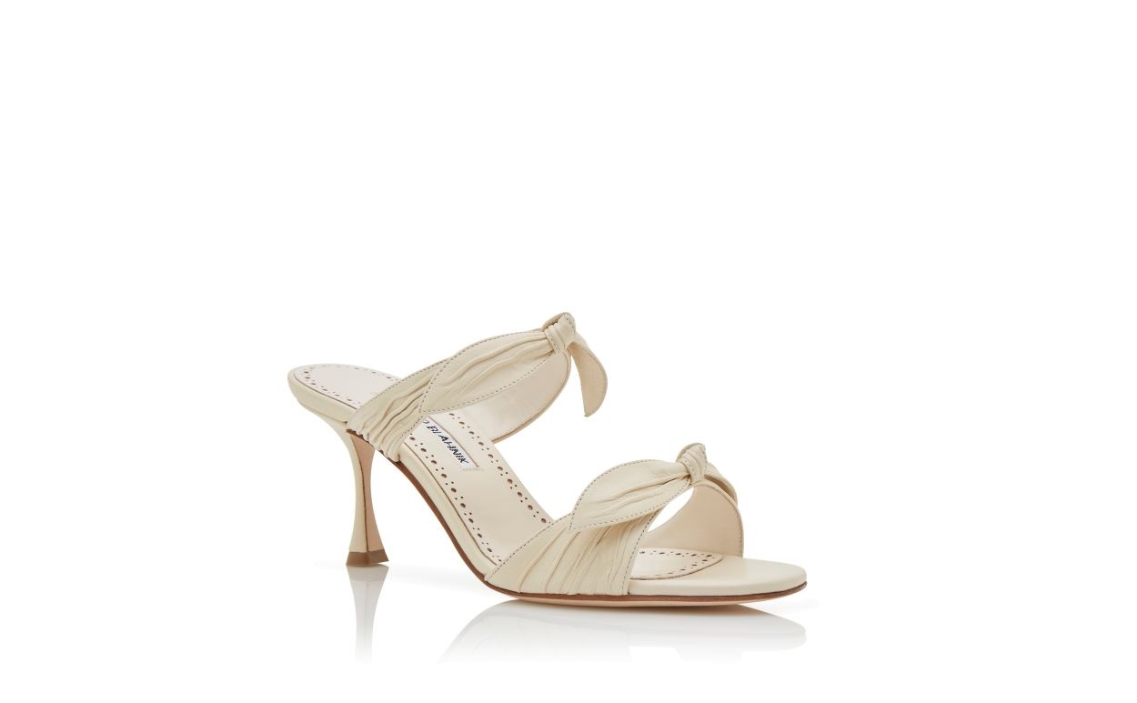 Cream Nappa Leather Bow Detail Mules - 3