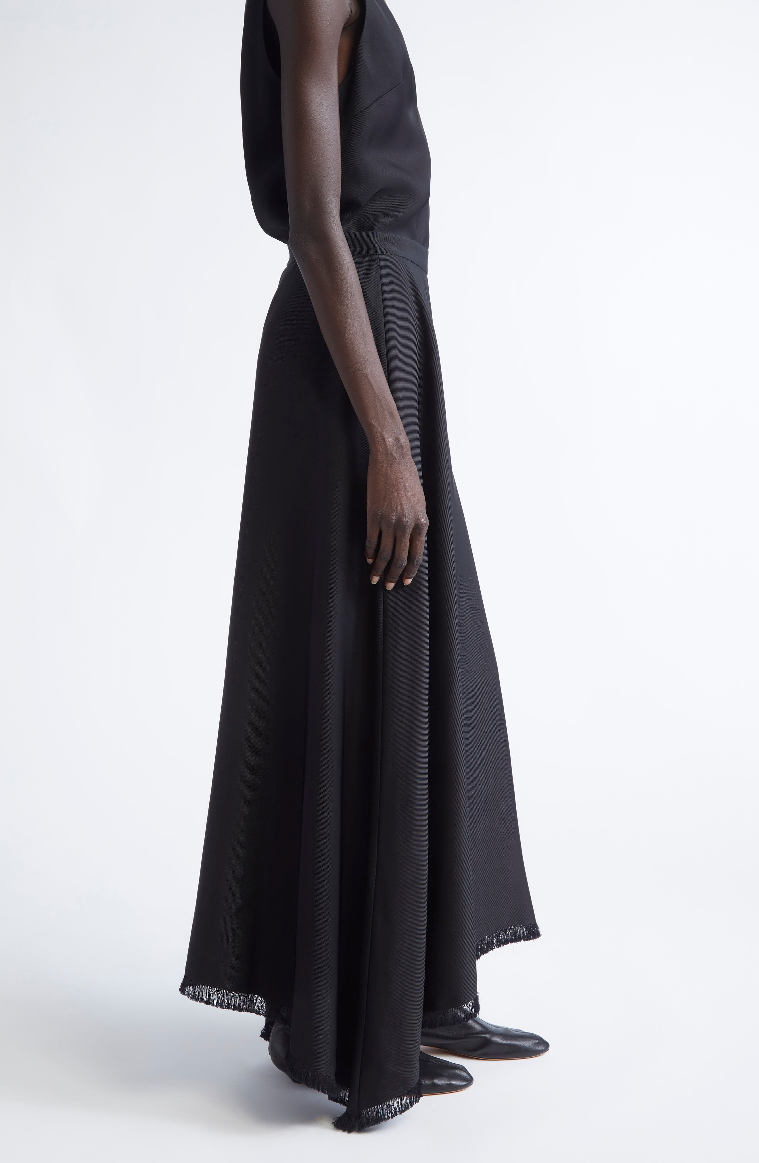 FFORME Ash Drape Fringe Trim Maxi Skirt in Black at Nordstrom - 4