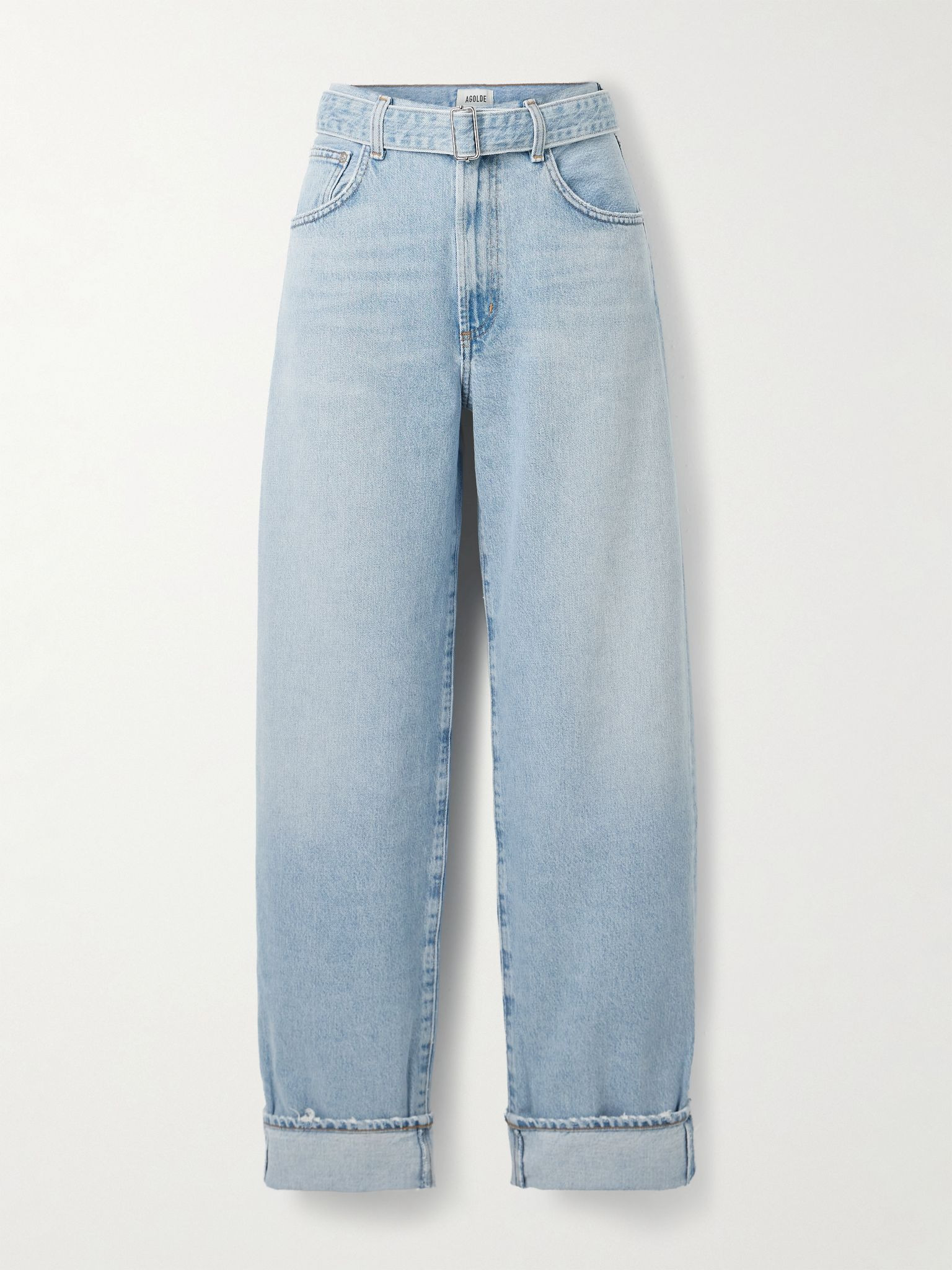 Cuffed Taper belted mid-rise straight-leg jeans Light denim - 1