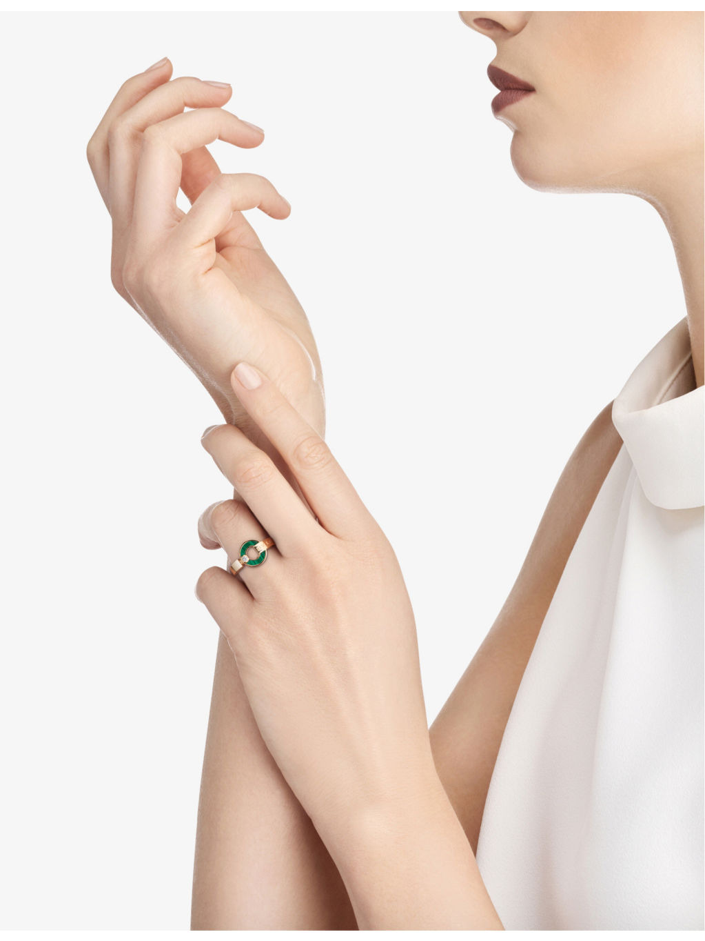 BVLGARI BVLGARI 18ct rose-gold, 0.04ct brilliant-cut diamond and malachite ring - 3
