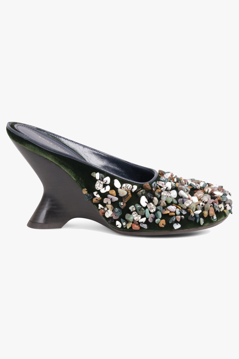 CLOSED TOE 90MM WEDGE MULE WITH EMBELLISHED STONE | OLIVE/MULTI - 2
