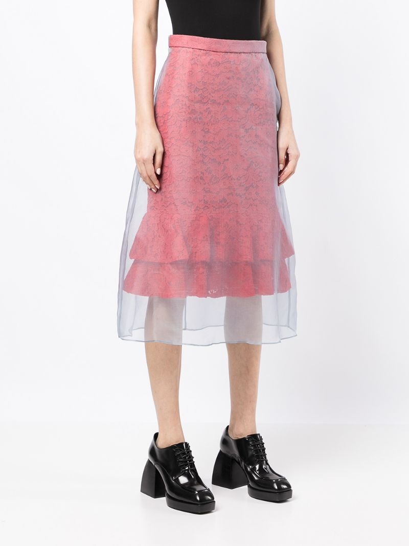 tulle-overlay lace skirt - 3