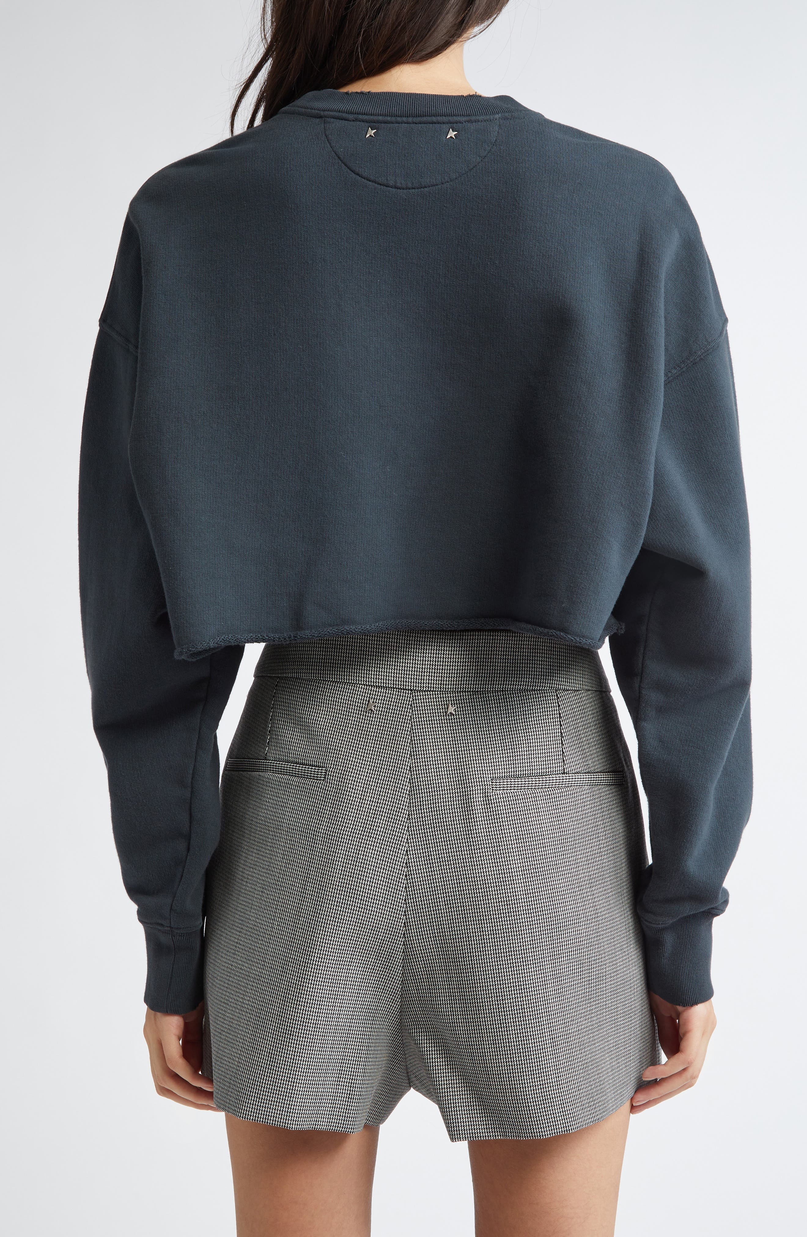 Golden Goose Crystal Embellished Cotton Crop Sweatshirt in Washed Black at Nordstrom - 3