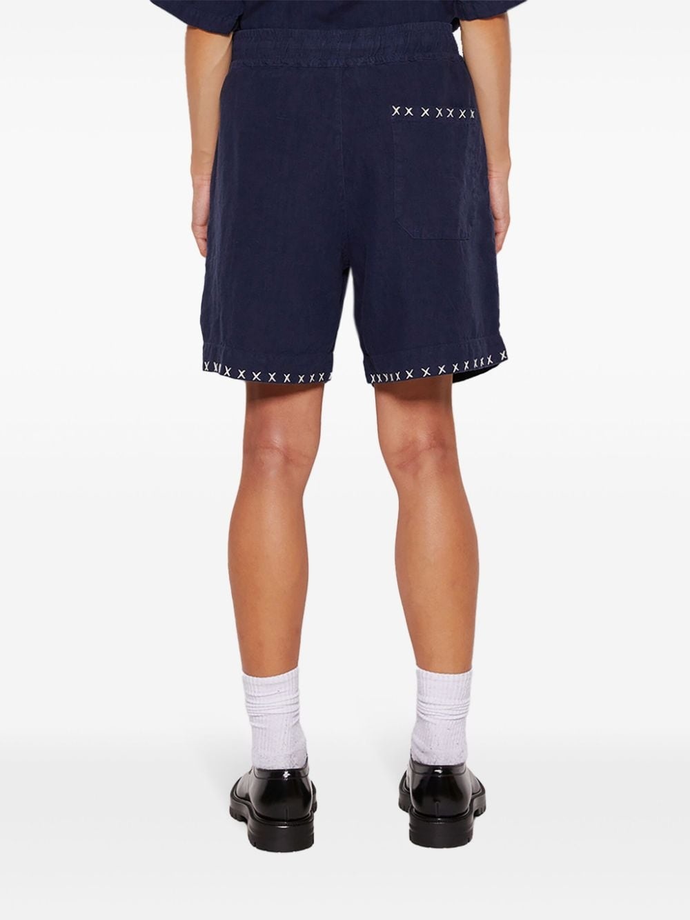 contrasting-stitch linen shorts - 5