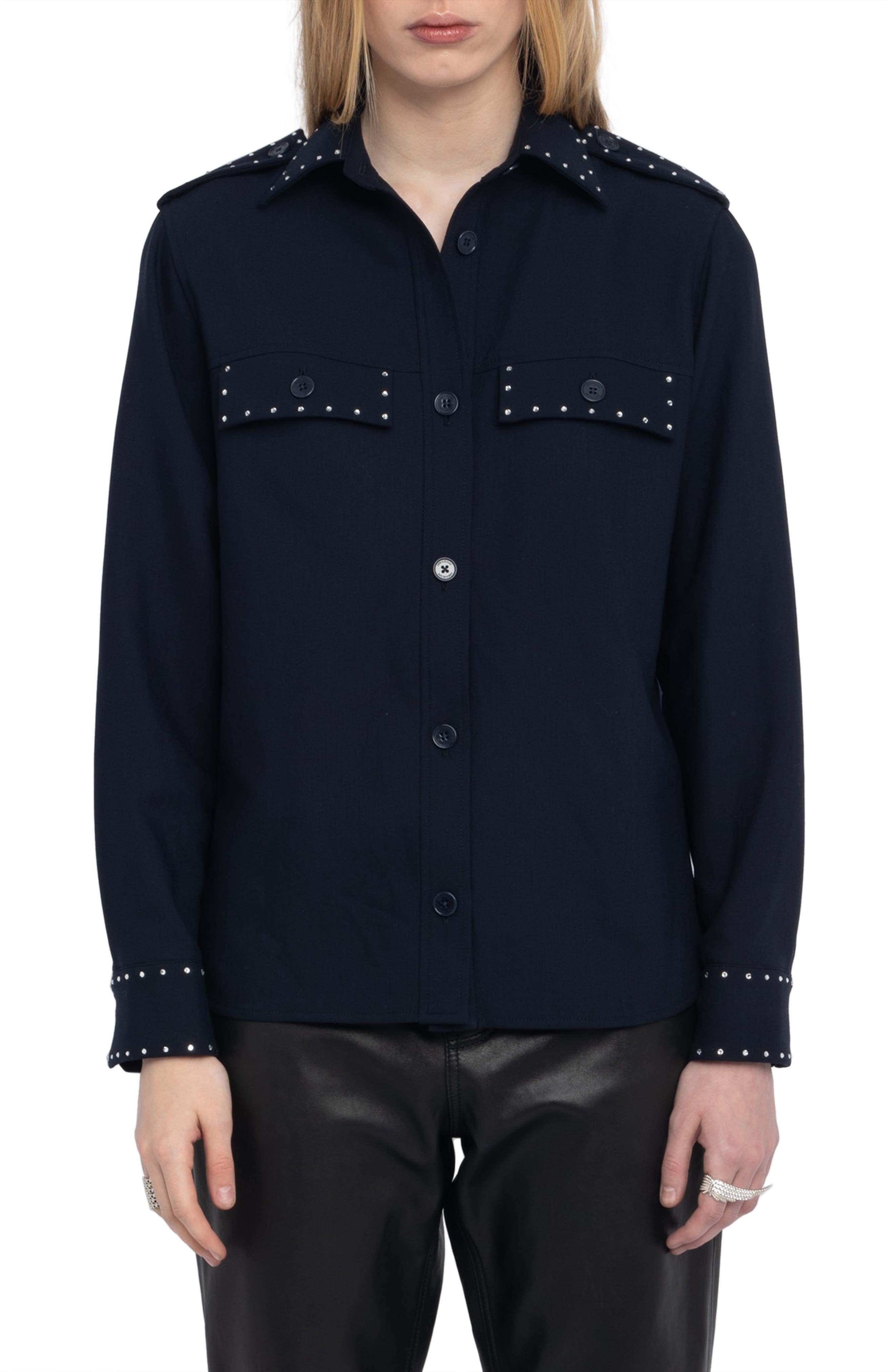 Zadig & Voltaire Stud Shirt in Encre at Nordstrom - 1