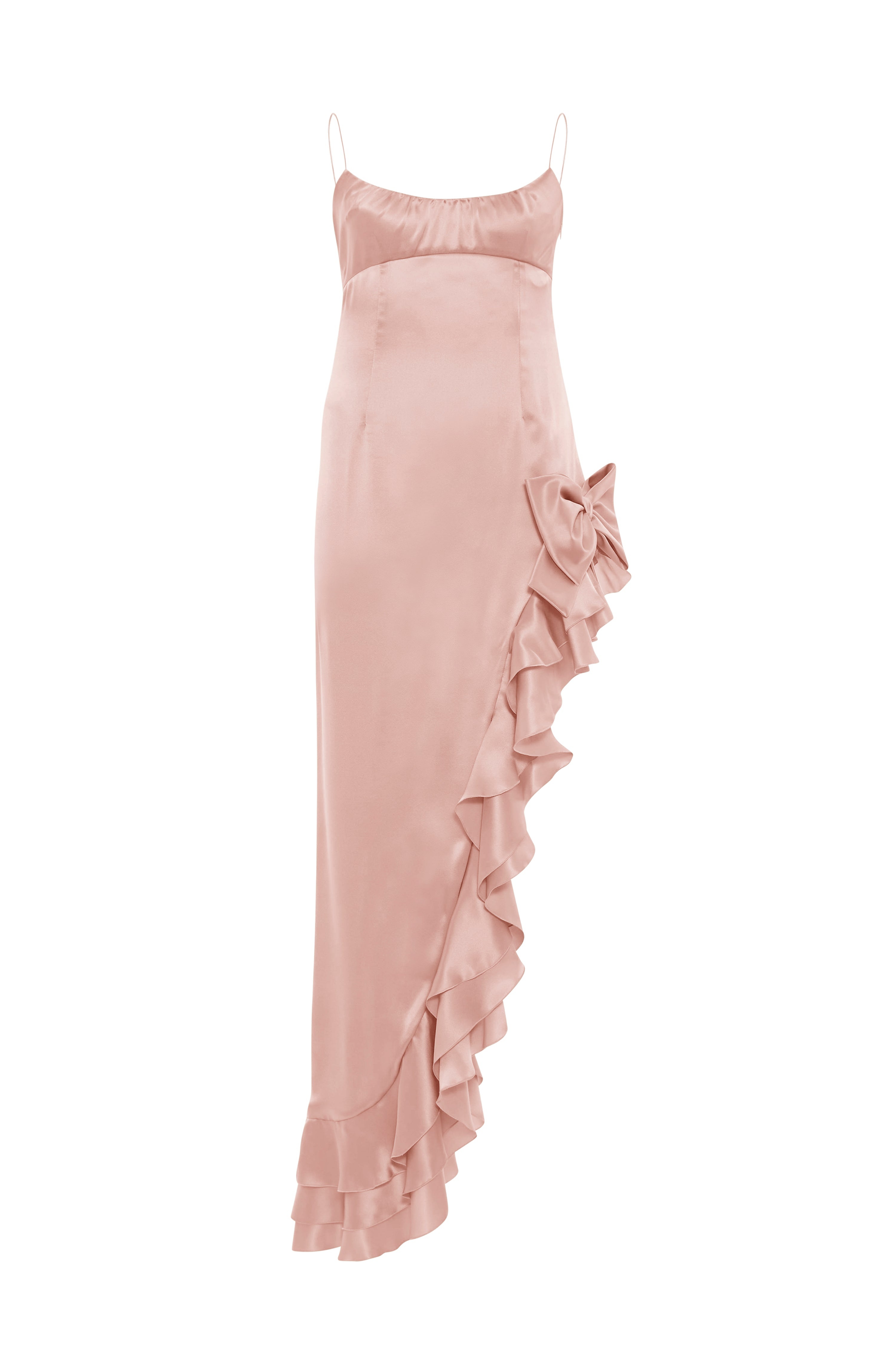 LAMINATED SILK EVENING DRESS WITH VOLANT - 1