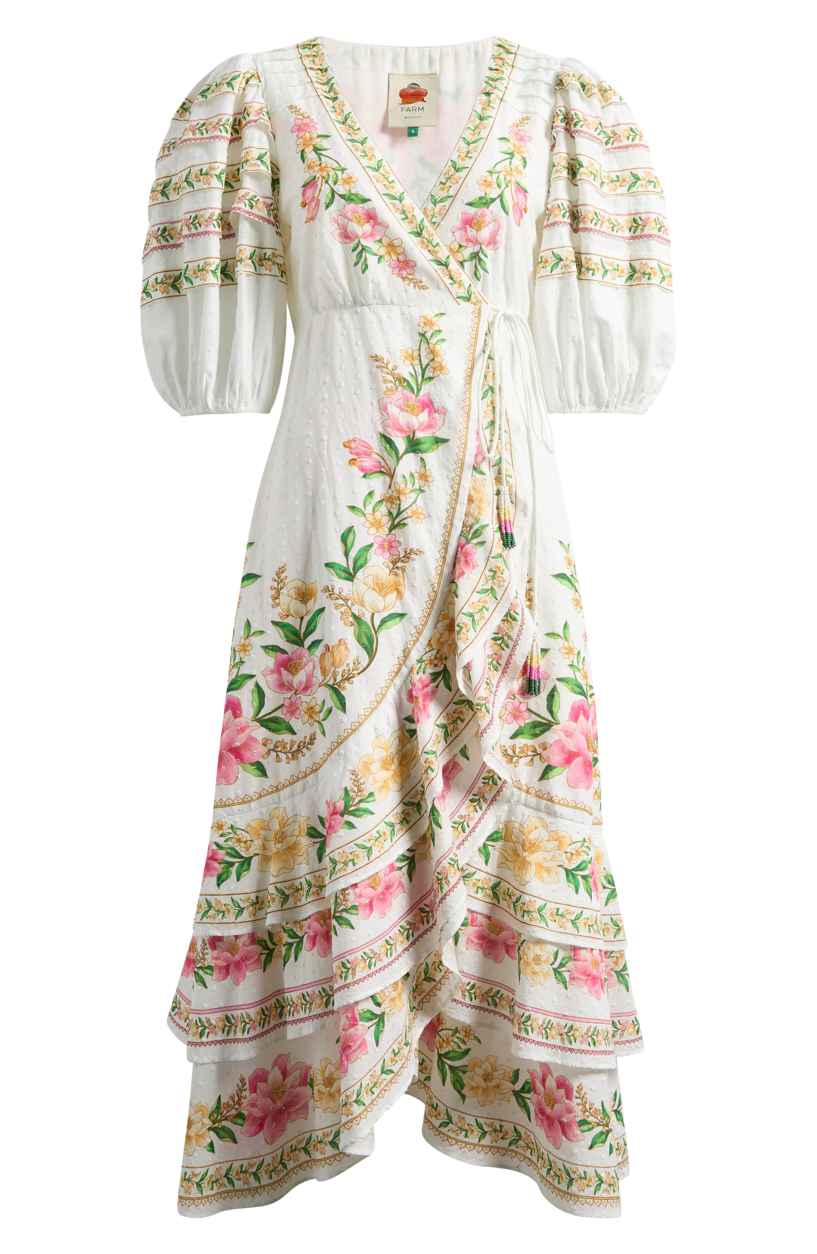FARM Rio Palm Dream Floral Print Wrap Dress in Off-White at Nordstrom - 5