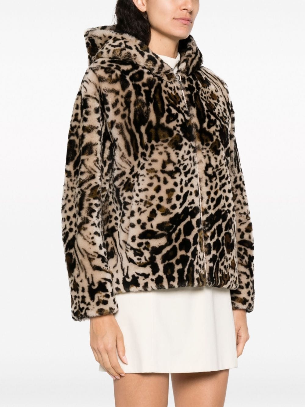 leopard-print shearling hooded jacket - 3
