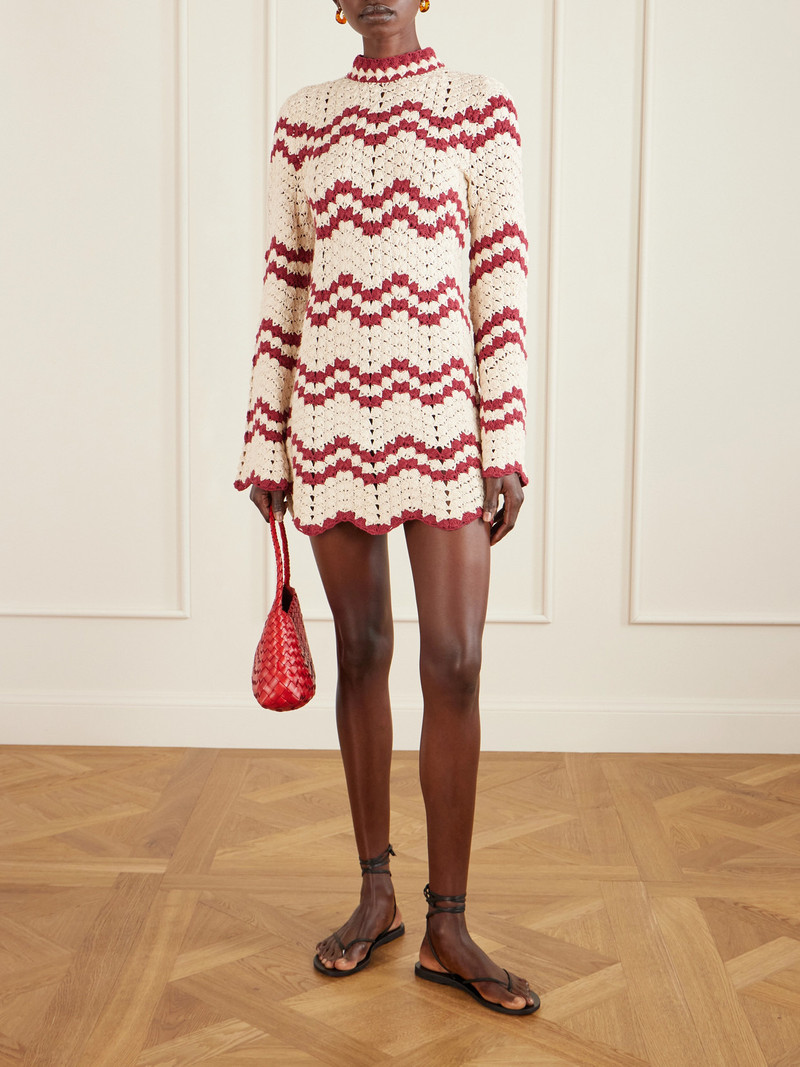 ALIX OF BOHEMIA Romy Scalloped Striped Crocheted Cotton Mini Dress outlook