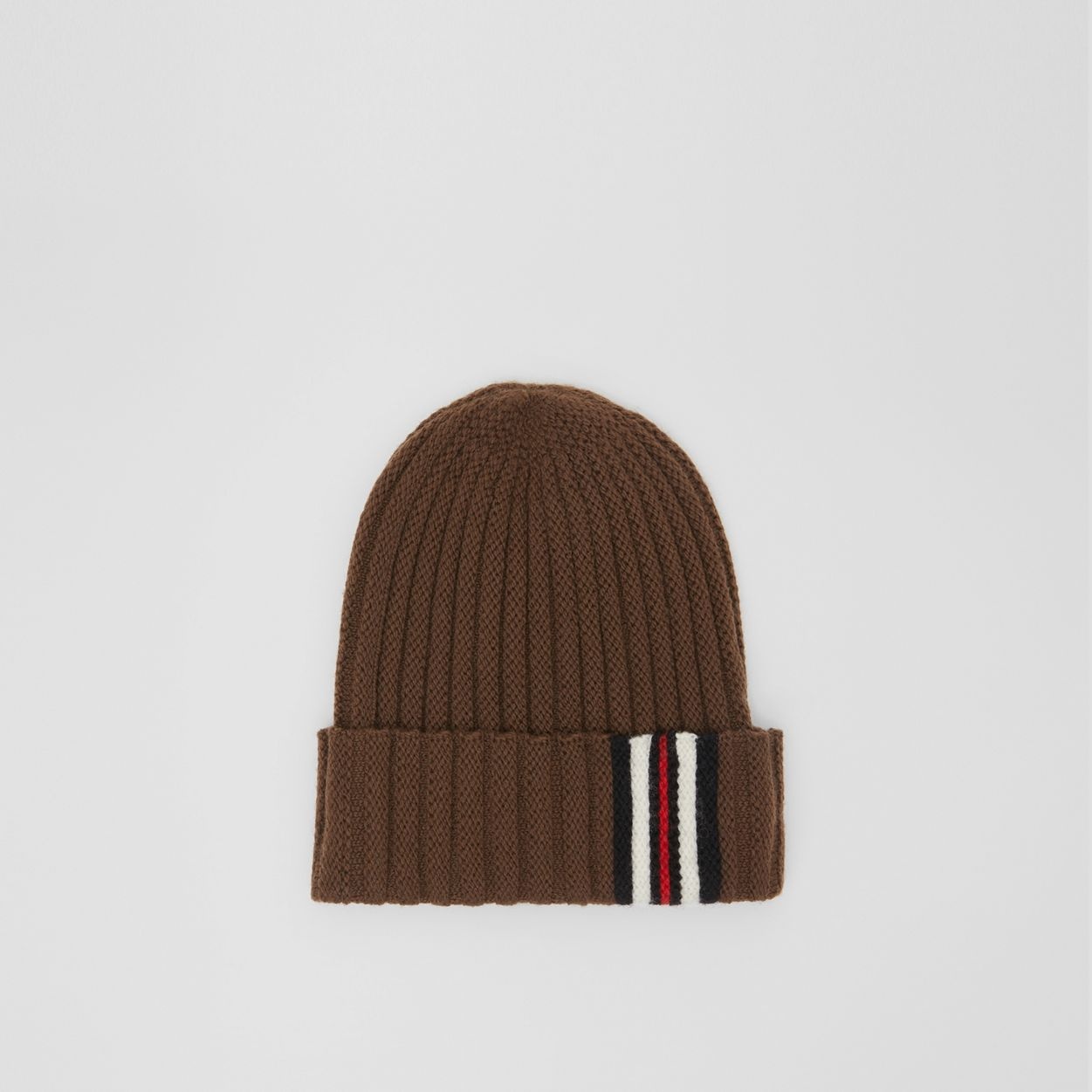 Stripe Detail Rib Knit Wool Beanie - 1