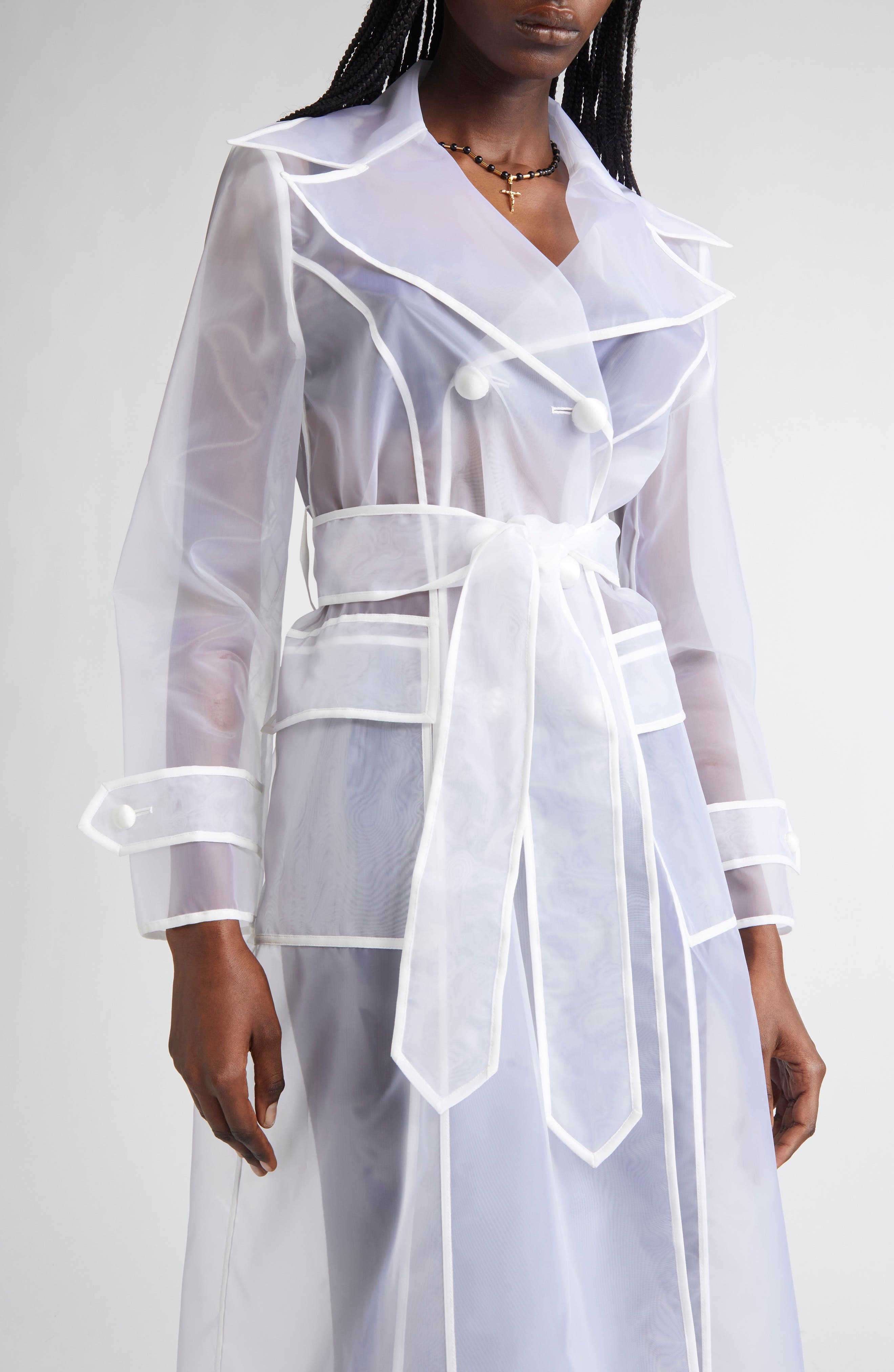 Dolce&Gabbana Technical Organza Trench Coat in W0800 Bianco Ottico at Nordstrom - 4