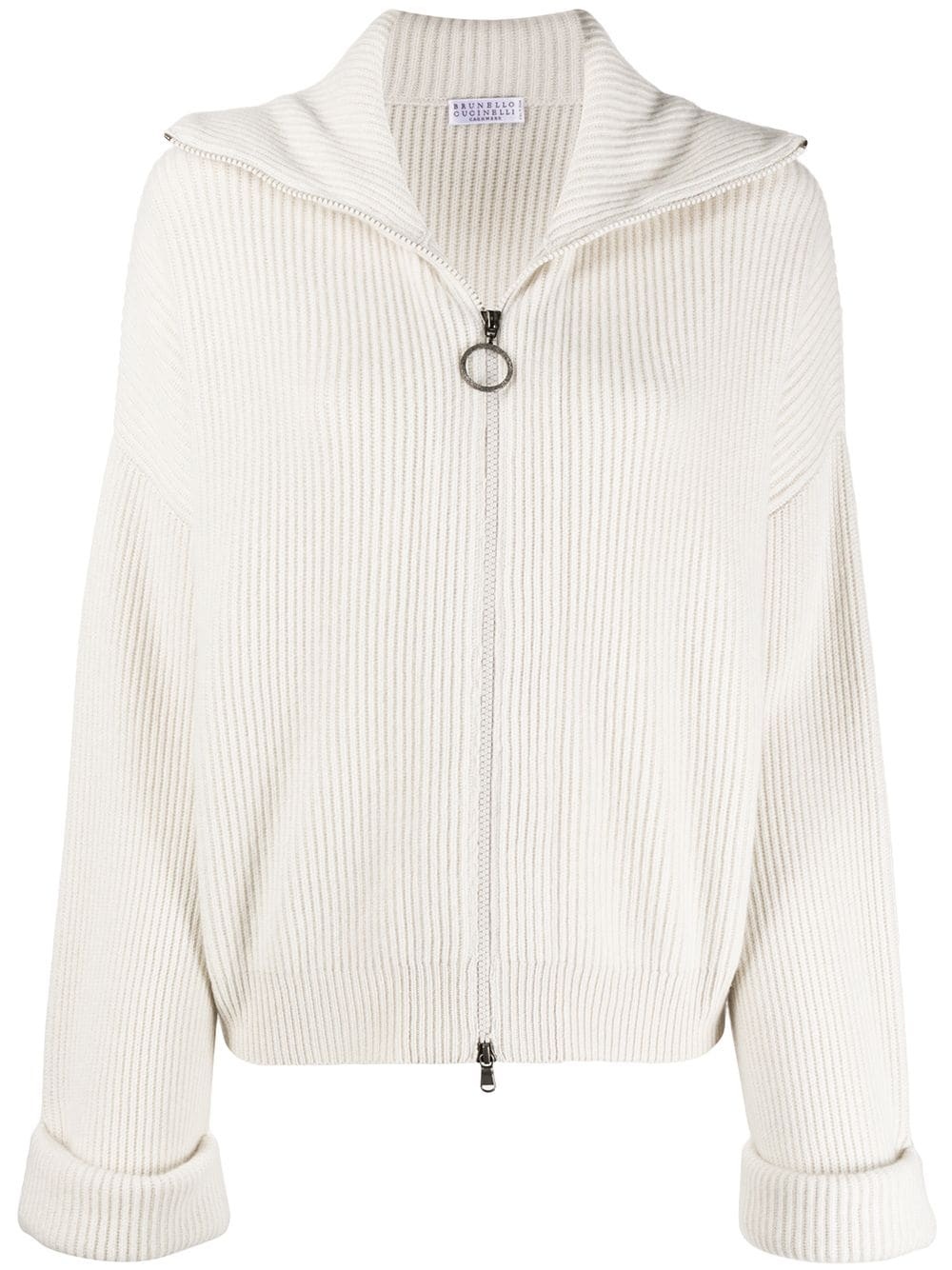 ribbed knit zip cardigan - 1