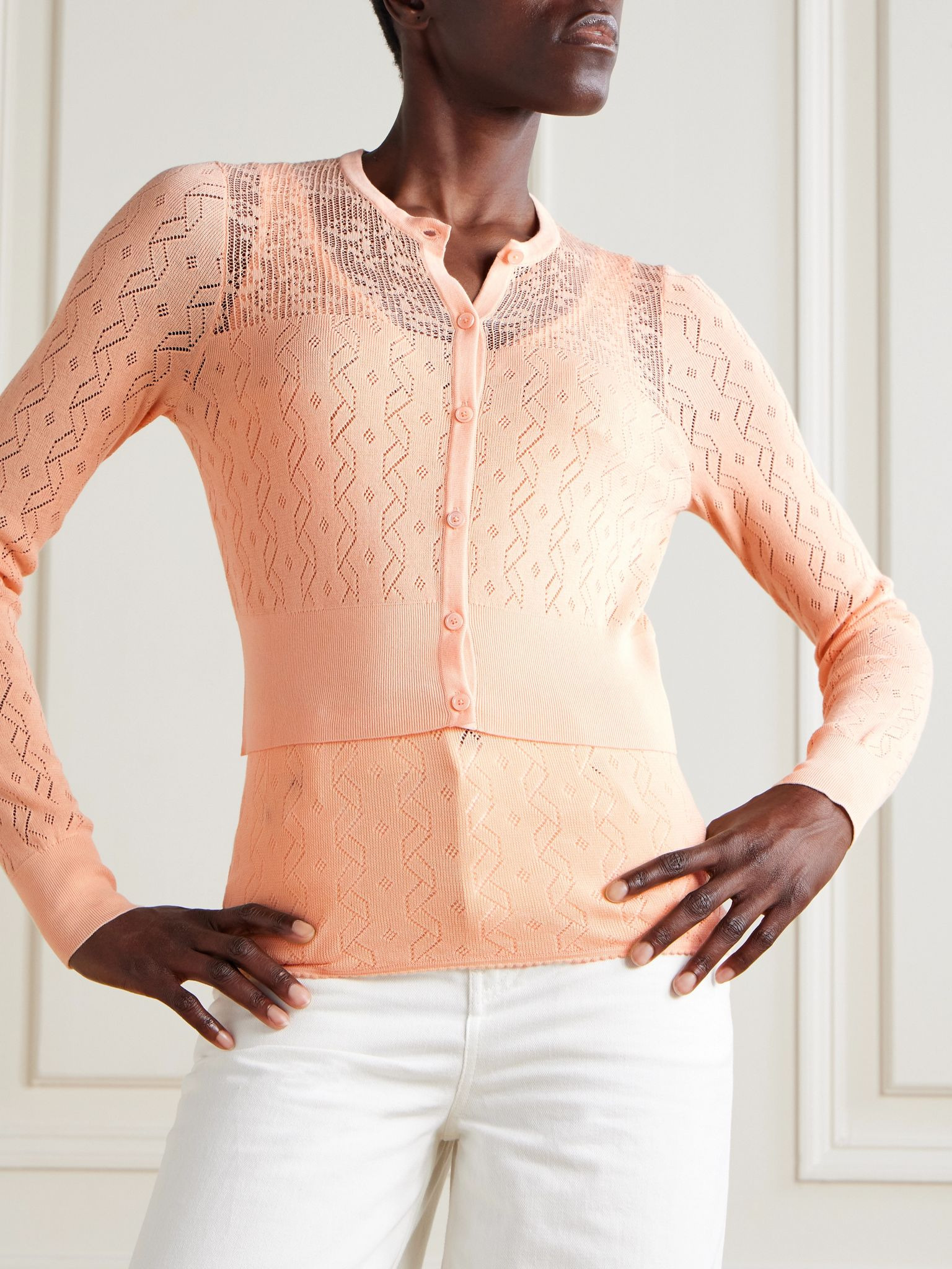 Pointelle-knit cotton tank and cardigan set Orange - 3