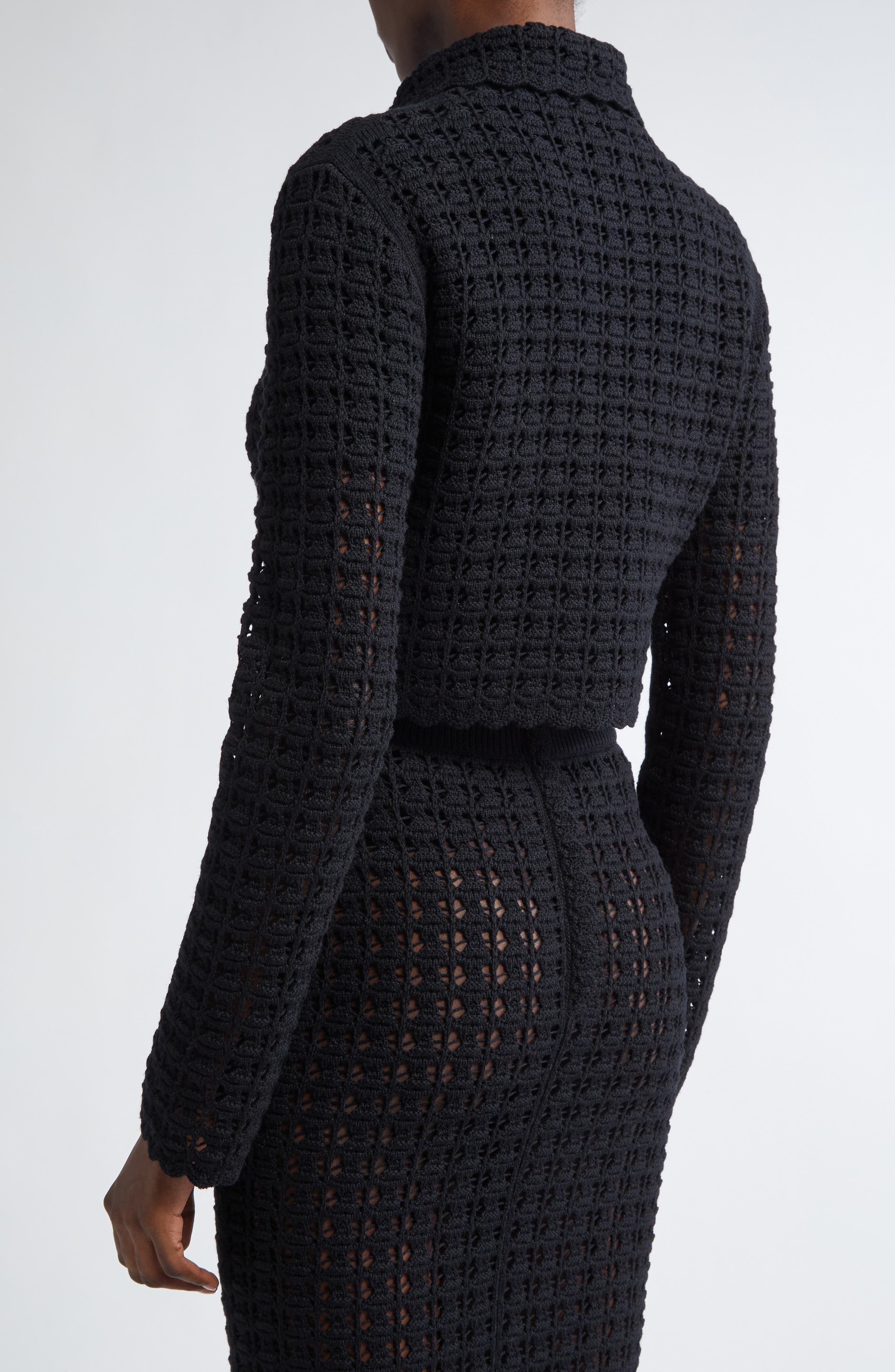 Dolce&Gabbana Virgin Wool Crochet Jacket in N0000 Nero at Nordstrom - 3