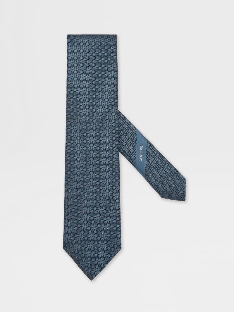 TEAL BLUE CENTO FILI SILK TIE 1