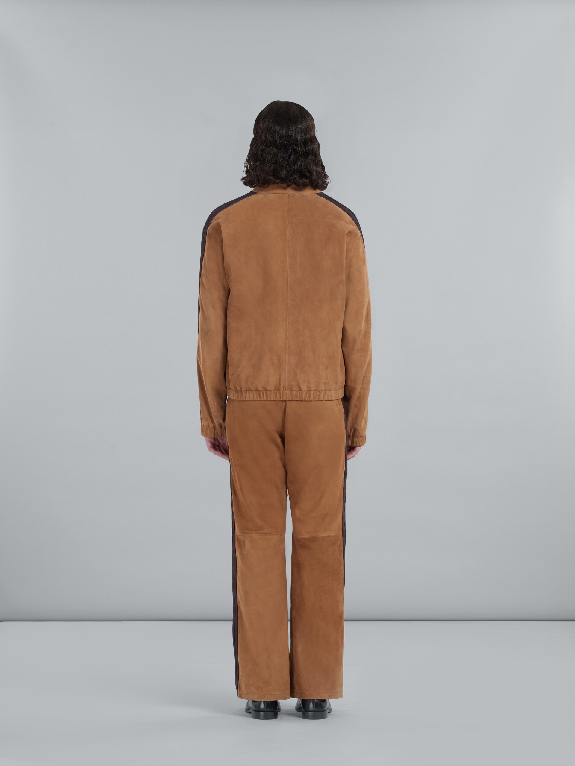 BROWN SUEDE BOMBER JACKET WITH NAPPA BANDS - 3