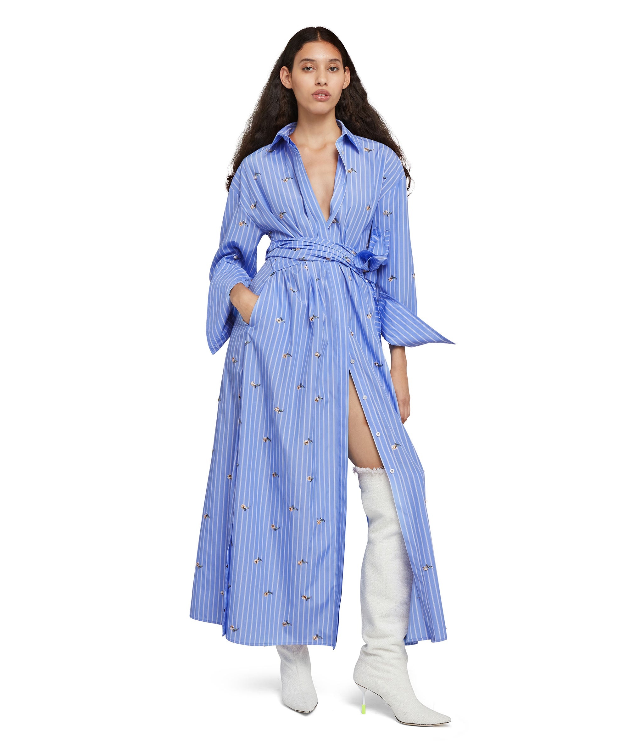 Tailored poplin cotton striped chemisier midi dress - 1