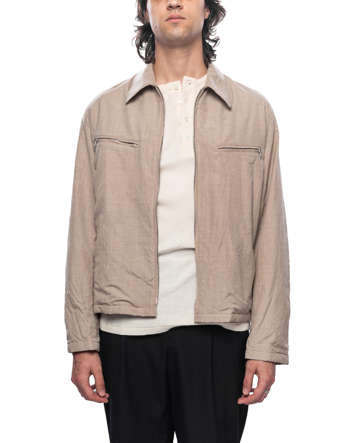 AURALEE High Count Wool Poplin Blouson Top Beige