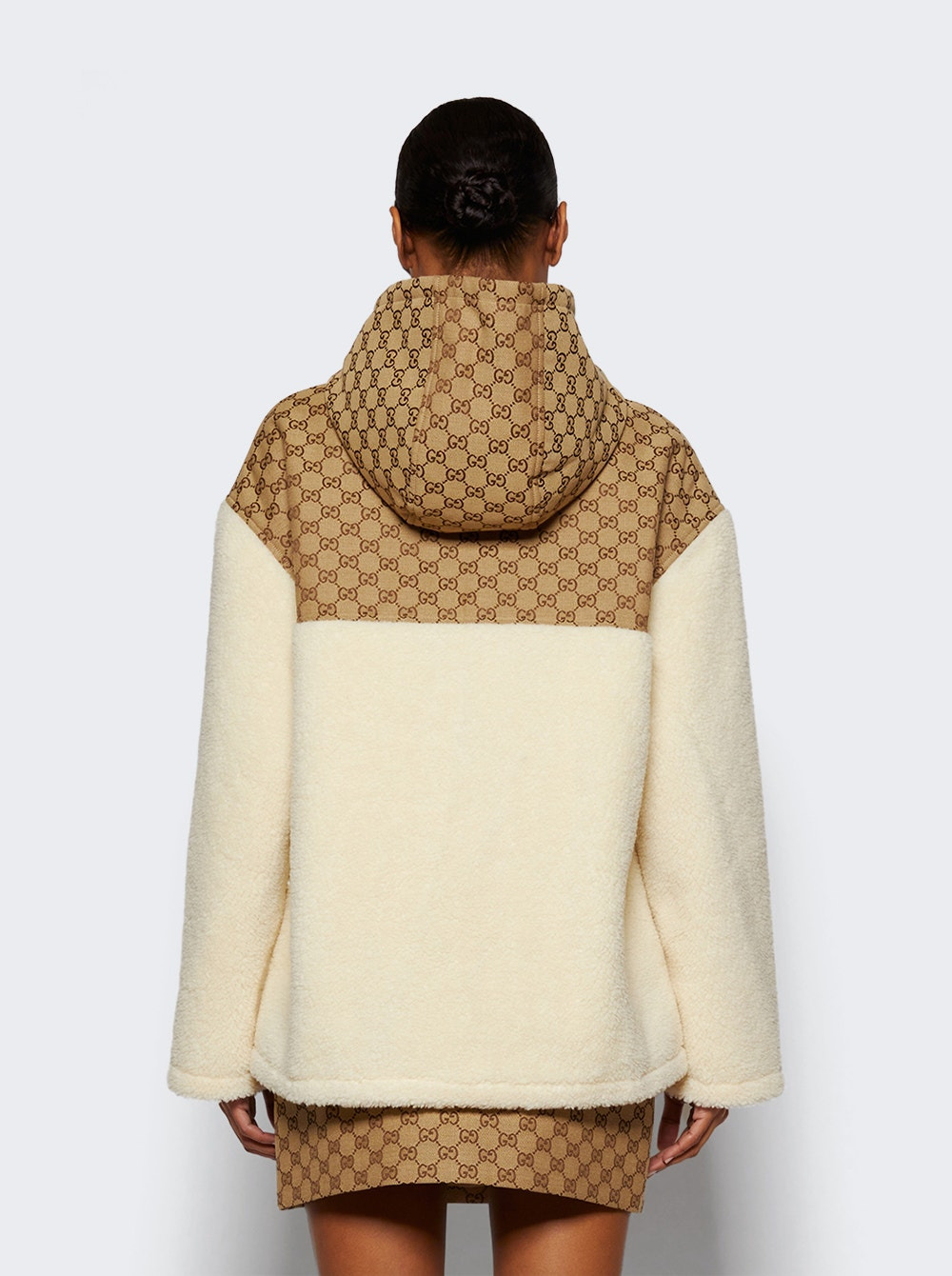 Gg Intarsia Wool Fleece Zip Jacket Off White And Camel - 5