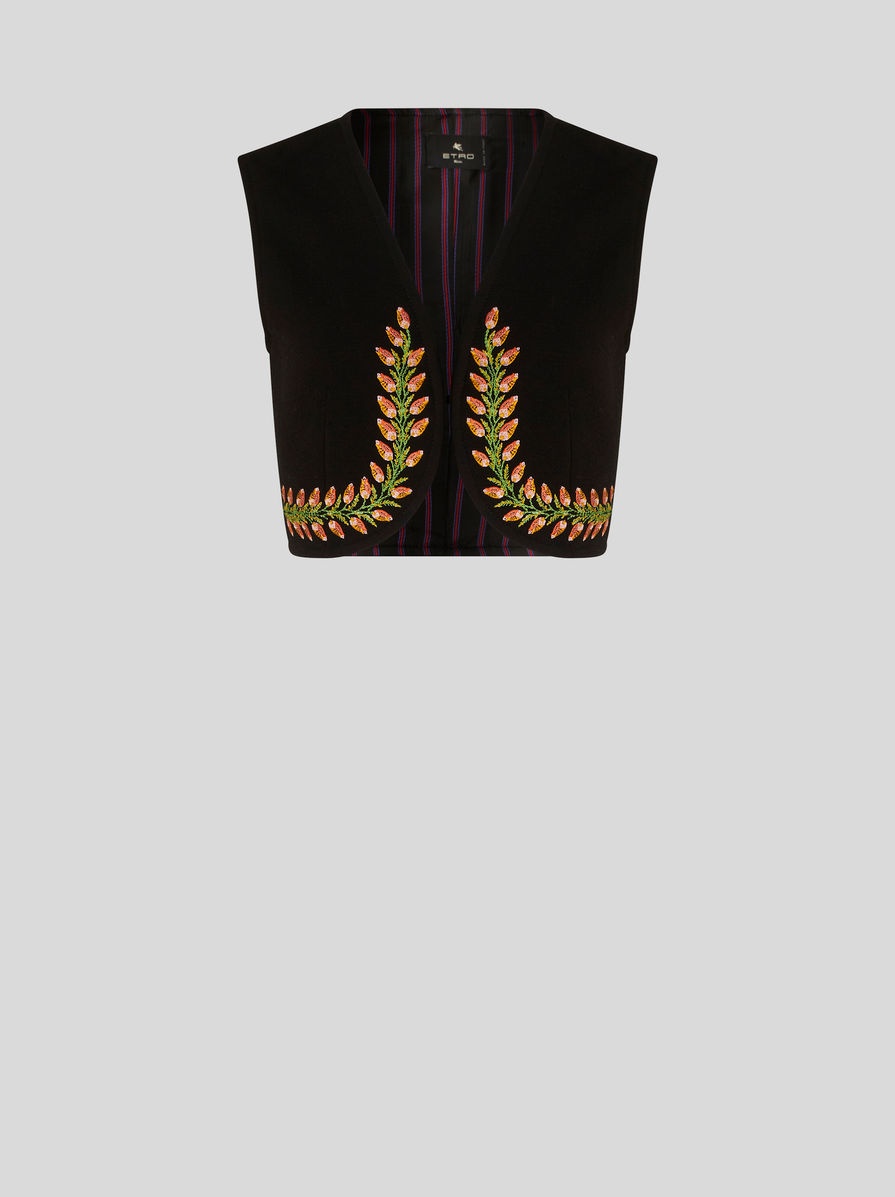 CROPPED WAISTCOAT WITH FOLIAGE EMBROIDERY - 1