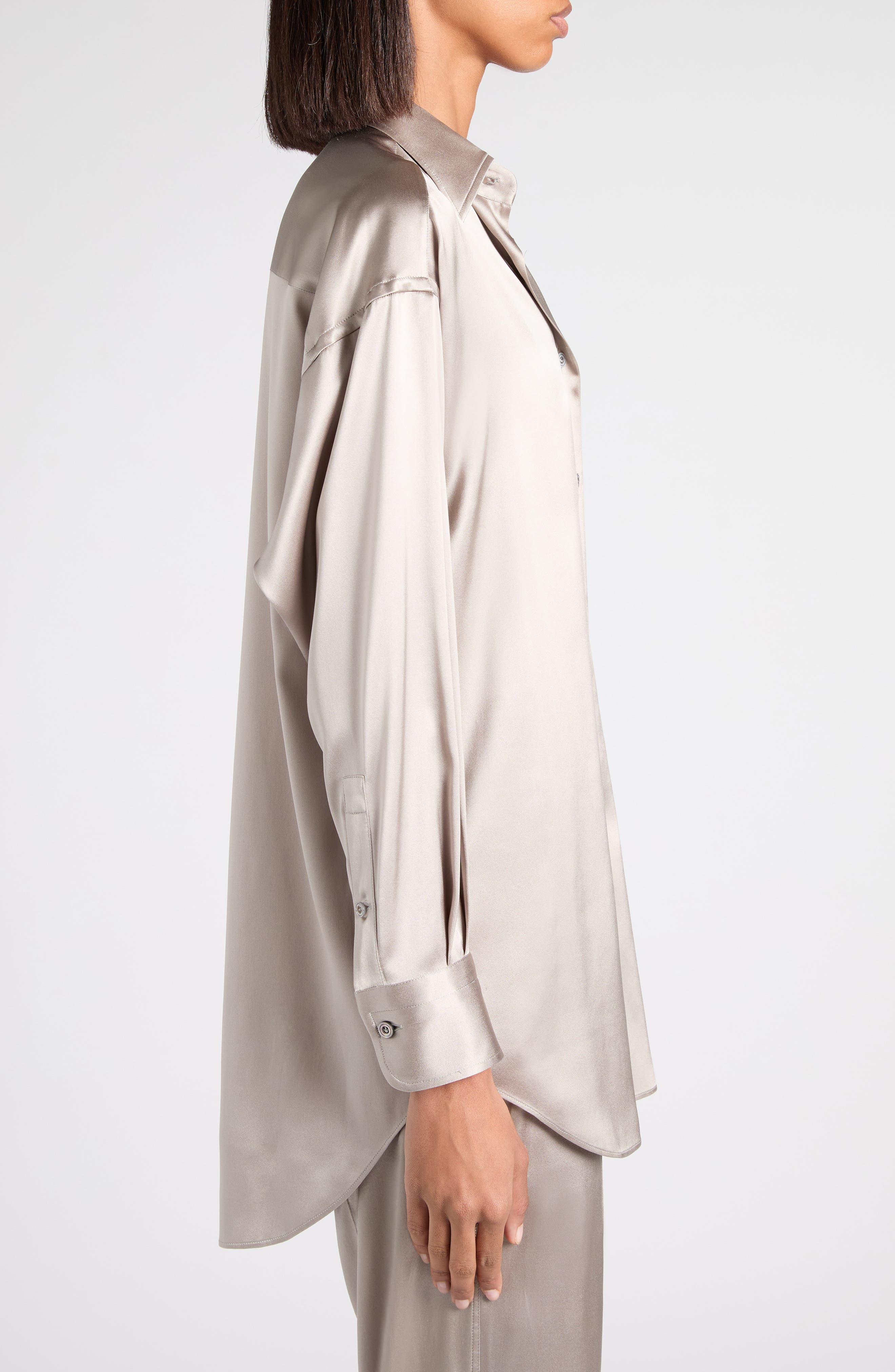 TOM FORD Relaxed Fit Stretch Silk Satin Blouse in Ig606 Dark Silver at Nordstrom - 3