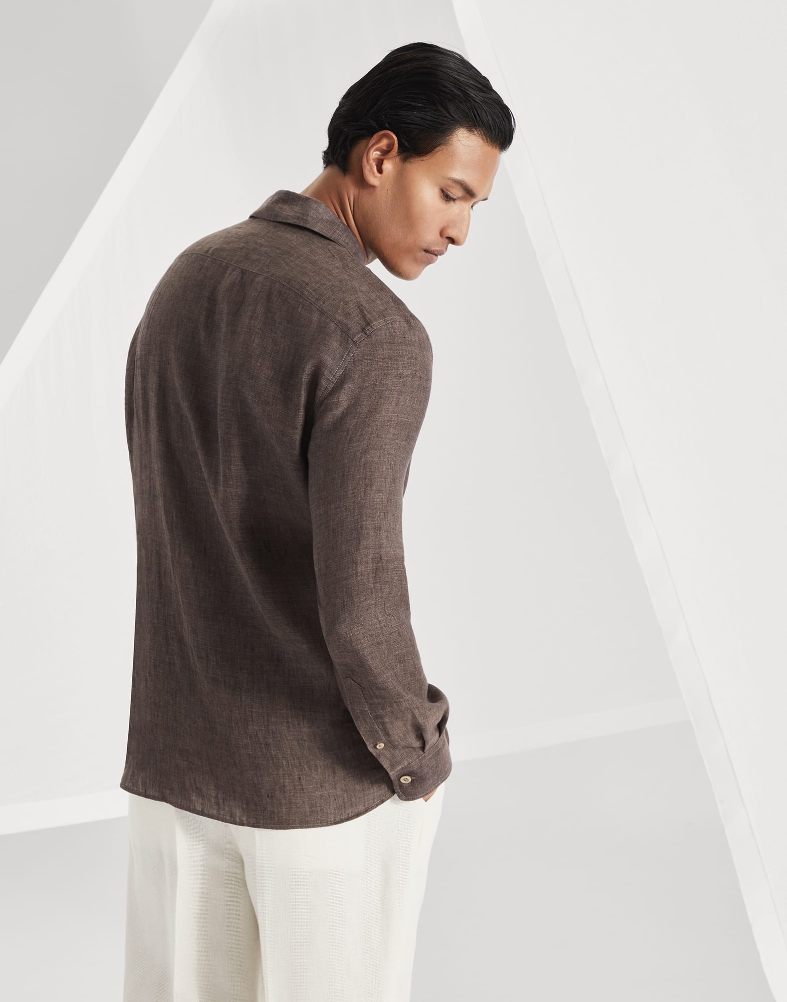 Linen easy fit shirt with camp collar and chest pocket - 2