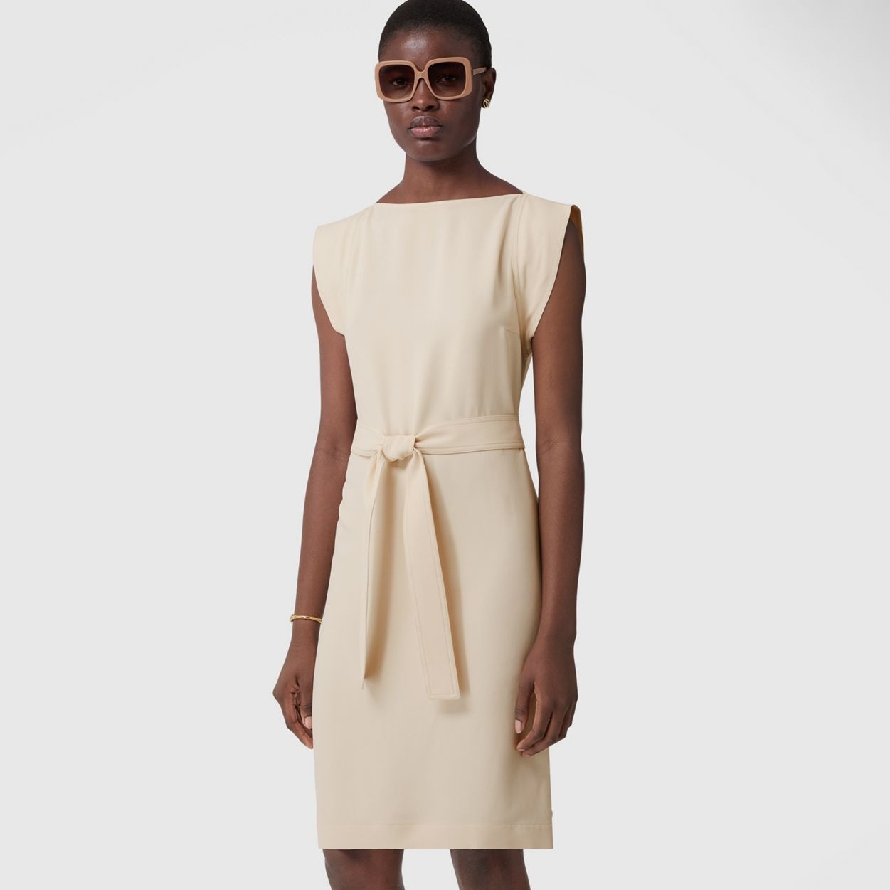Cap-sleeve Cady Belted Dress - 6