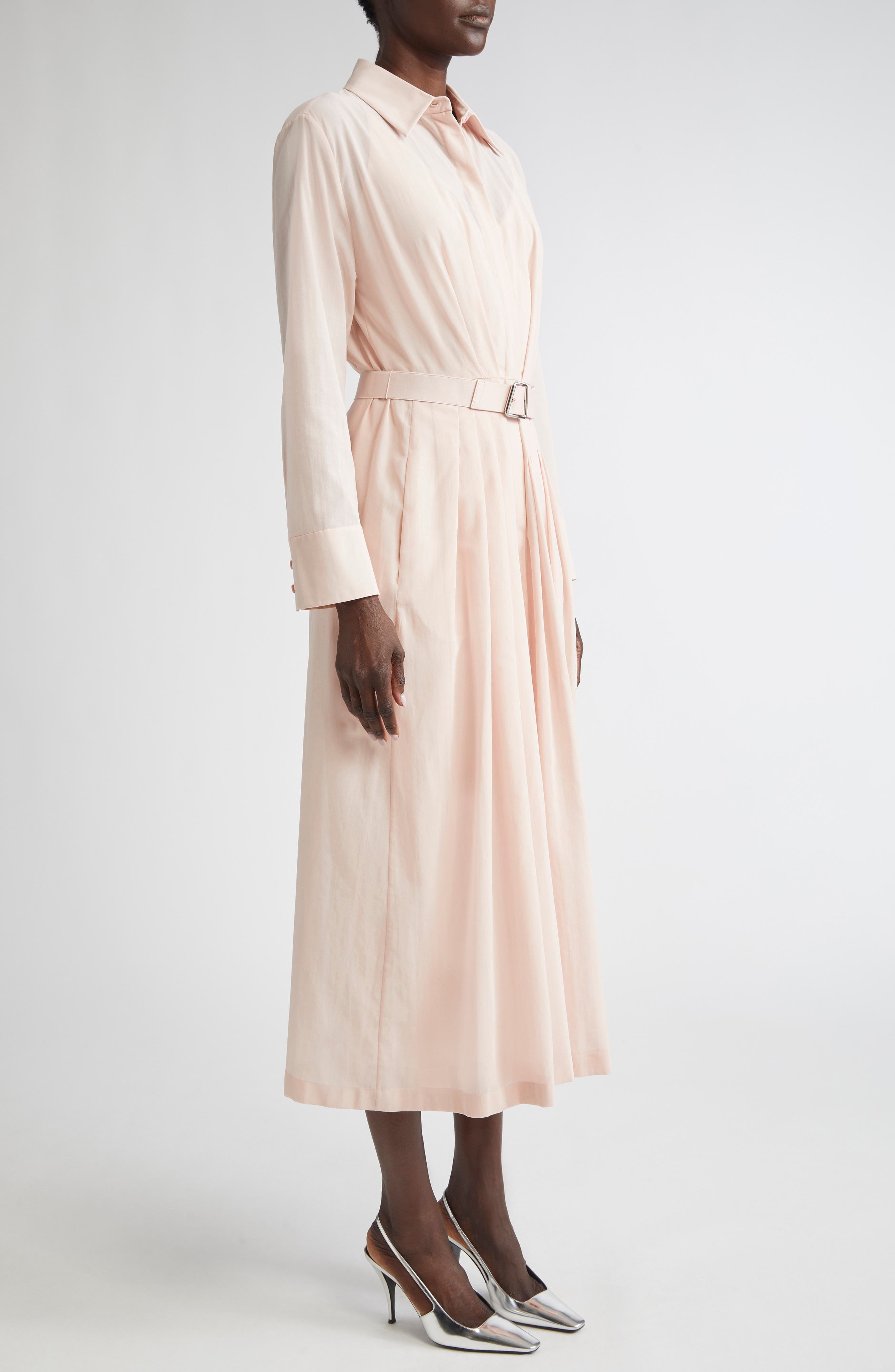 Akris Long Sleeve Cotton Voile Belted ShirtDress in Pale Pink at Nordstrom - 3