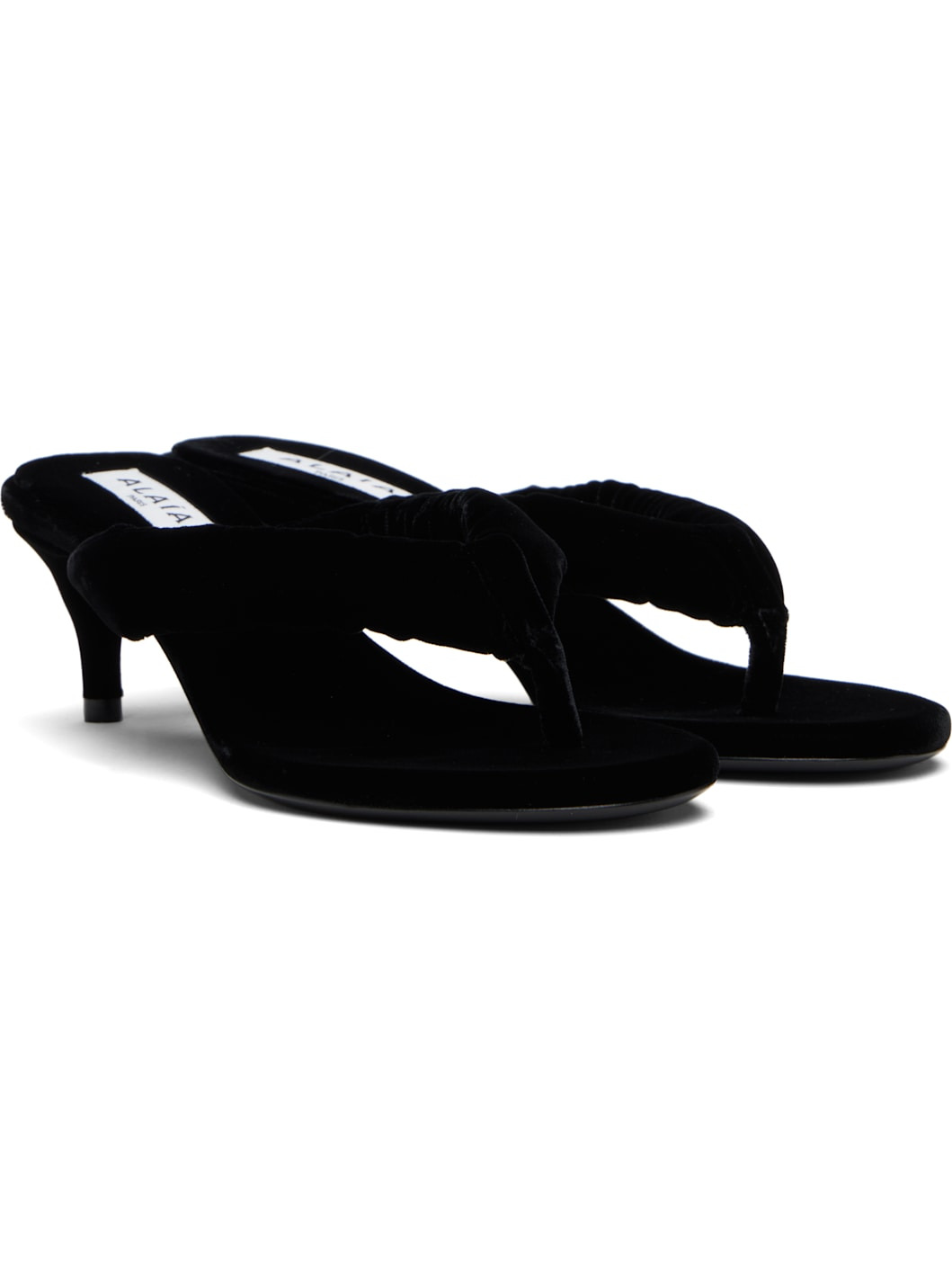Black Velvet Tong Mules - 4