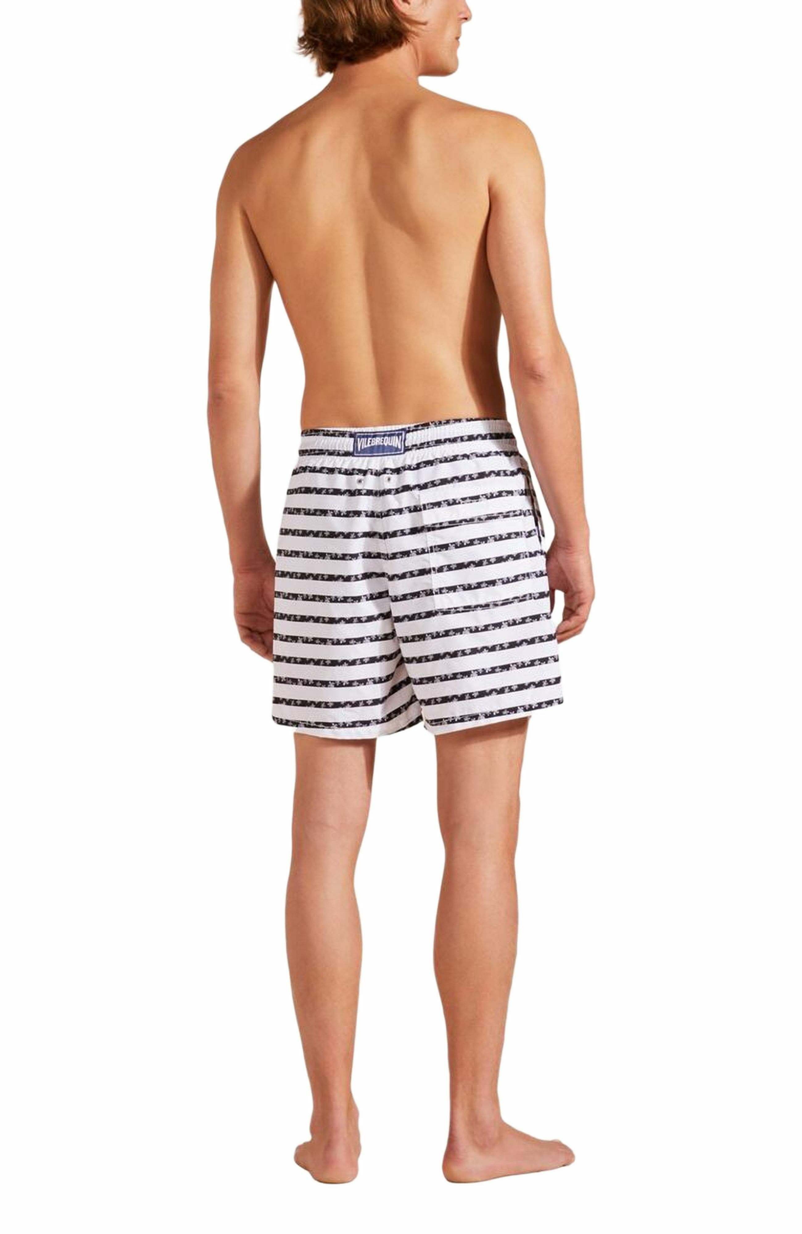 Vilebrequin Men's Micro Ronde Des Tortues Rayée Swim Trunks in Blanc at Nordstrom - 4