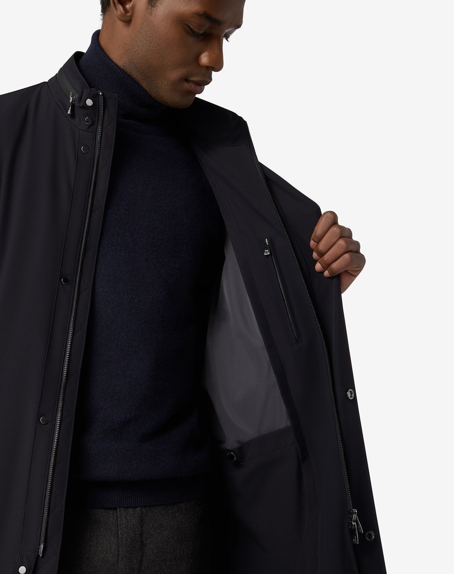 Blue stretch technical fabric caban coat - 5