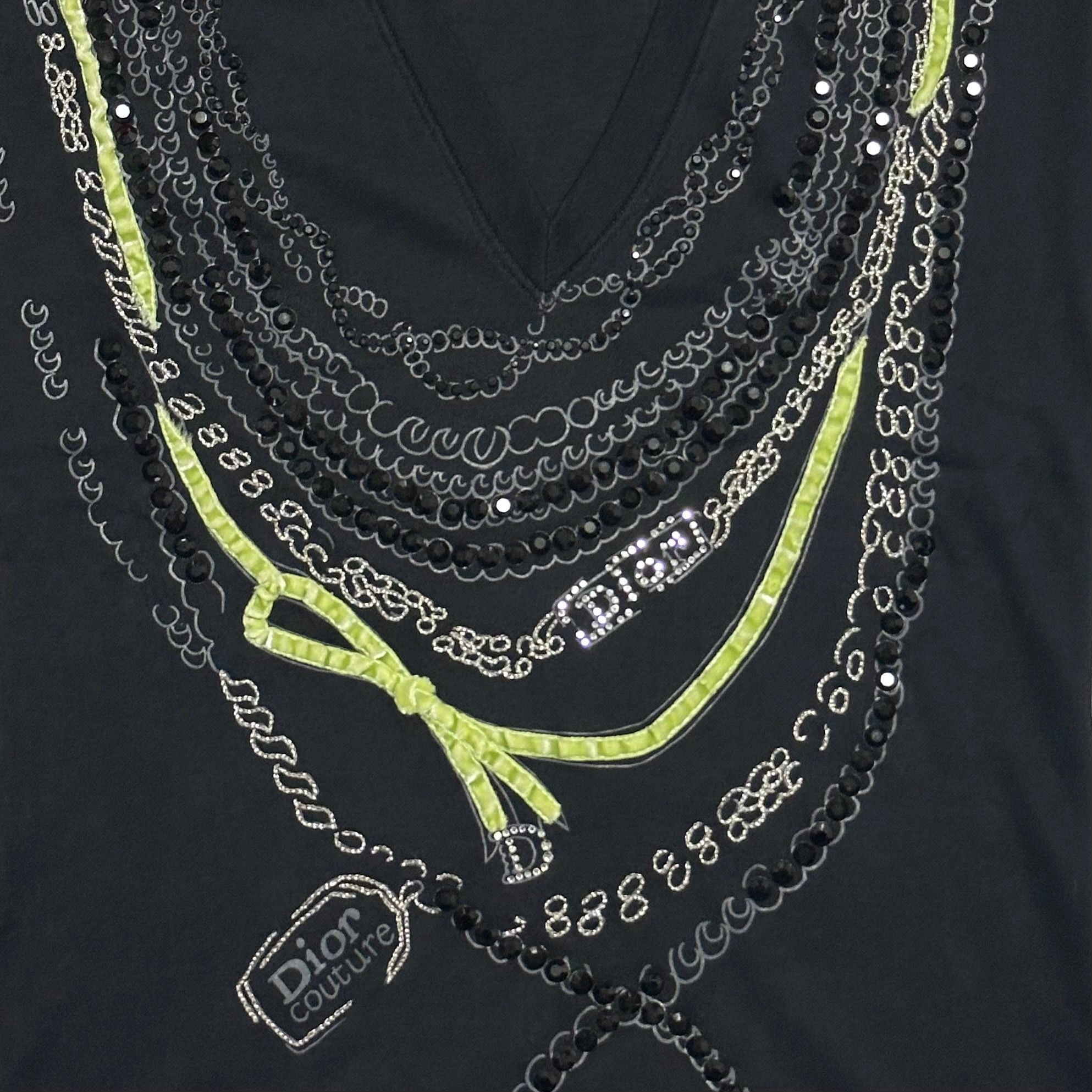CHRISTIAN DIOR Fall Winter 2004 Couture Embellished Necklace Detail V-neck T-Shirt - 3