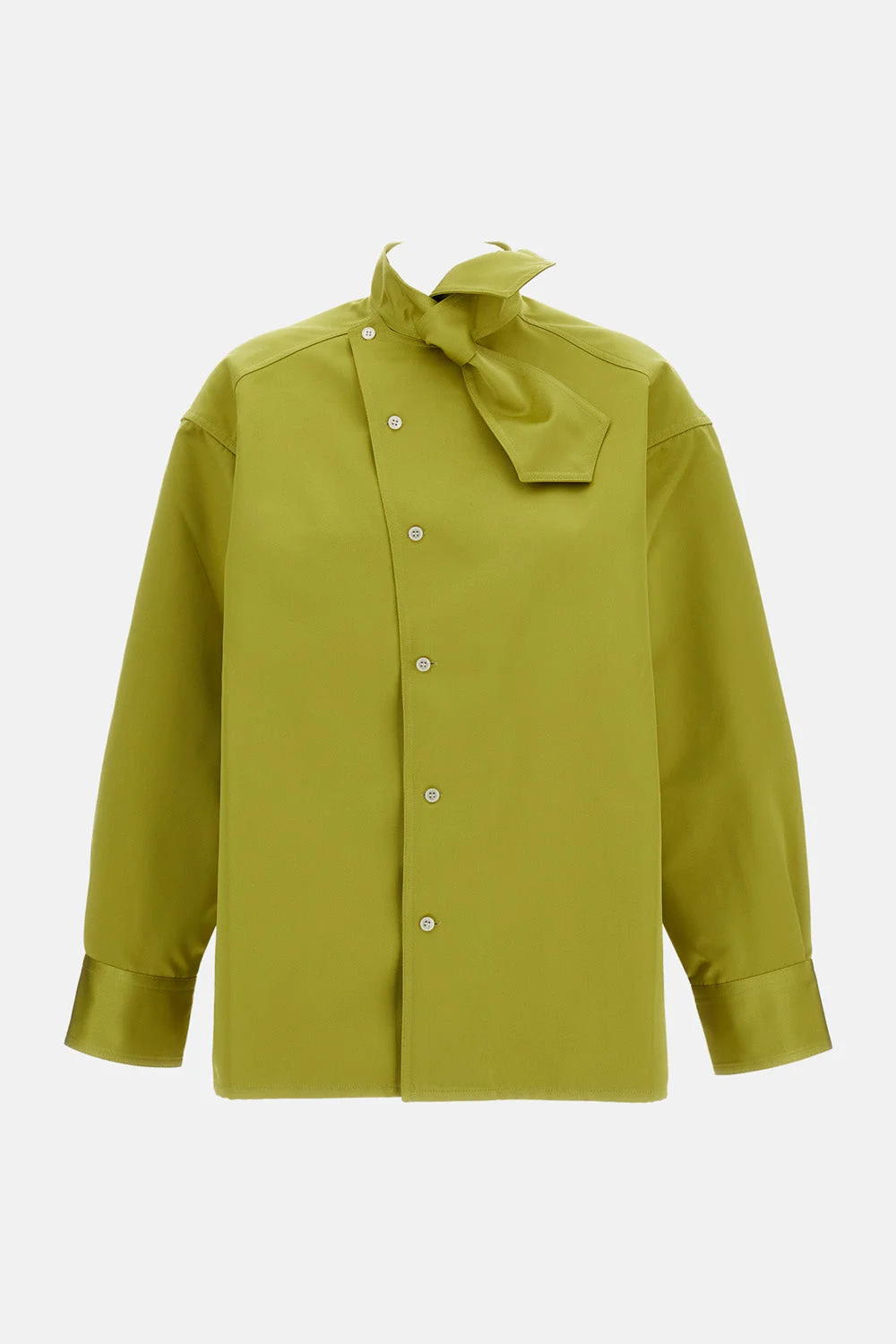 Duchess satin shirt with an asymmetric scarf collar. - 1