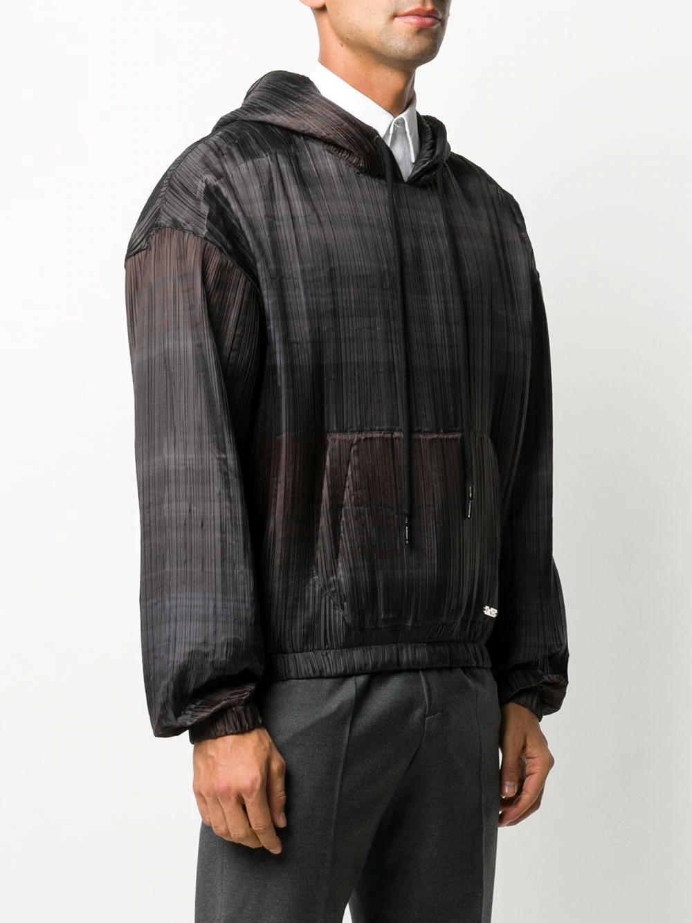 horizontal-stripe pleated hoodie - 3