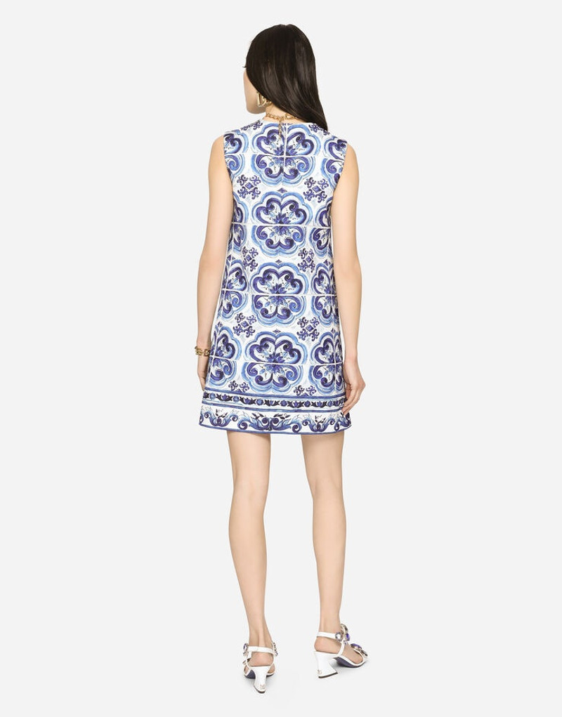 짧은 majolica-print brocade 드레스 2