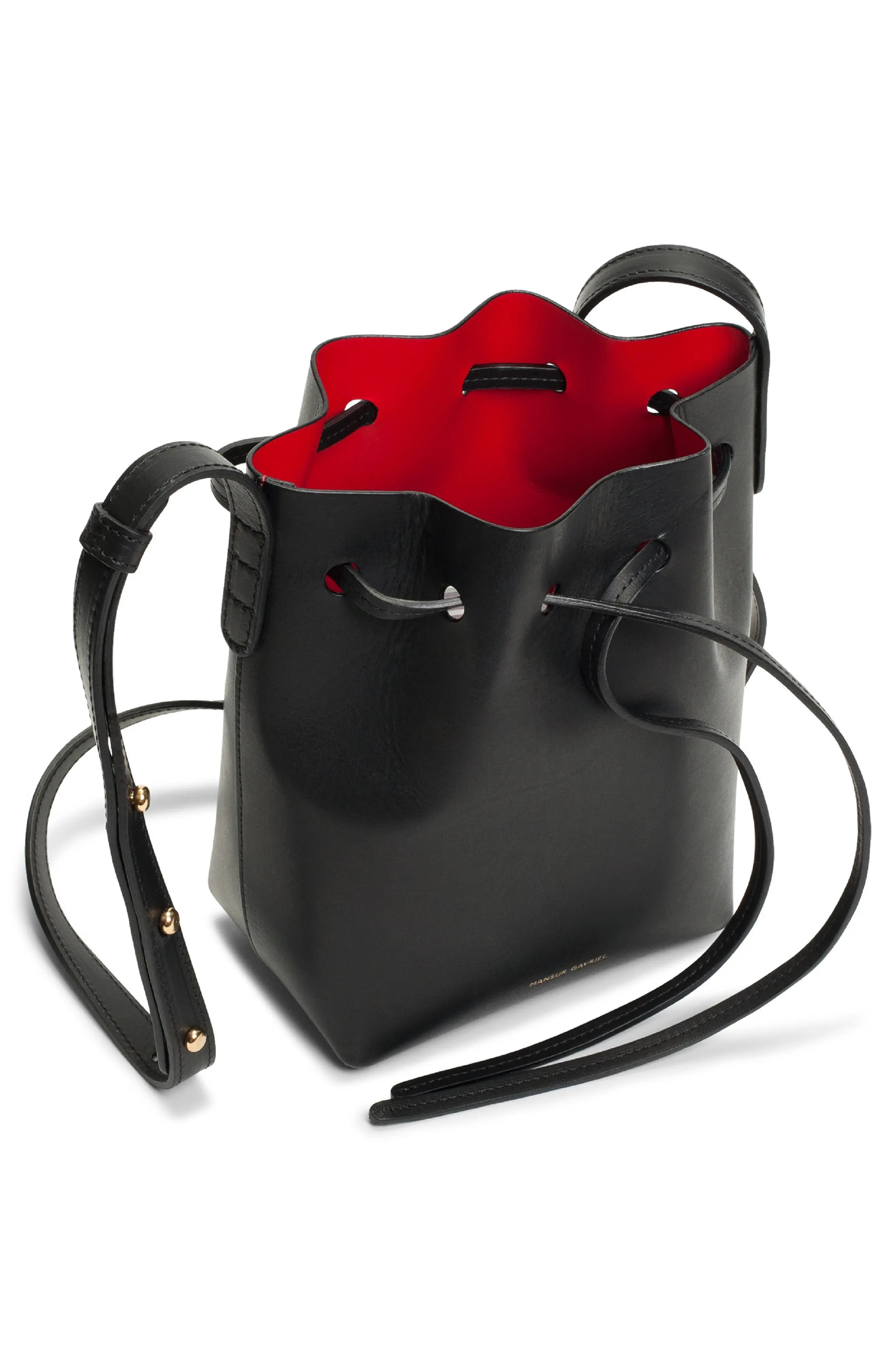 Mini Mini Leather Bucket Bag in Black/Flamma - 3