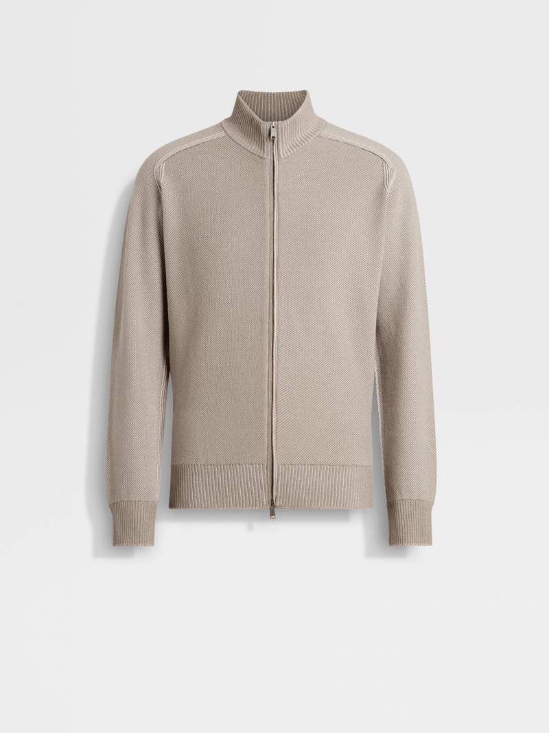LIGHT TAUPE CASHSETA FULL ZIP CARDIGAN 1