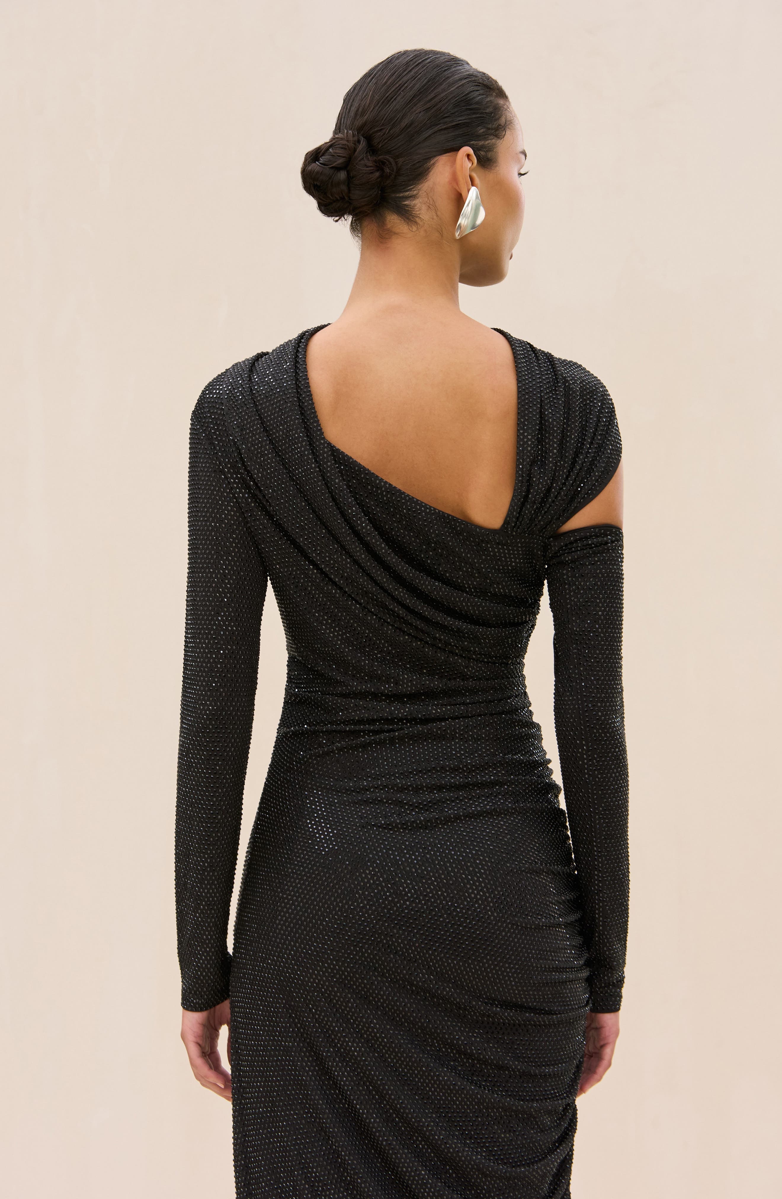 Cult Gaia Kumasi Sequin Long Sleeve Cutout Asymmetric Gown in Black at Nordstrom - 6