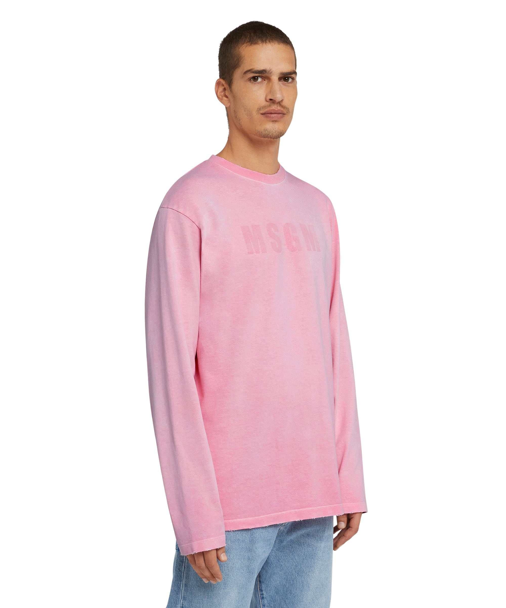 Cotton crewneck t-shirt with MSGM large logo print - 4