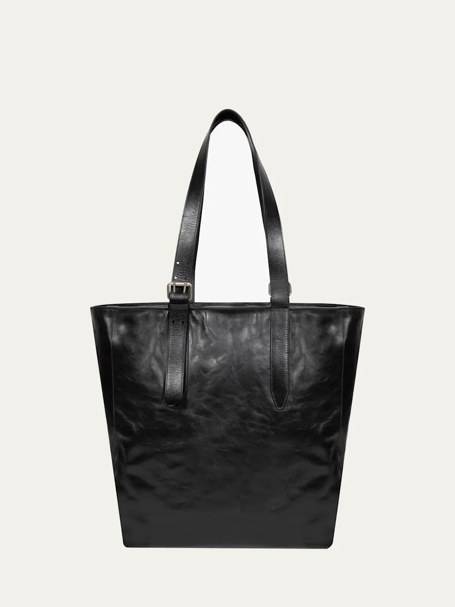 Men's Leather Messenger Bag with Shoulder Strap - 1