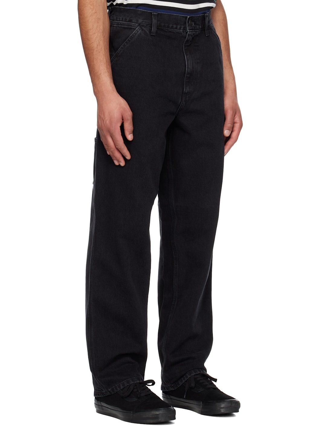 Black Single Knee Jeans - 2