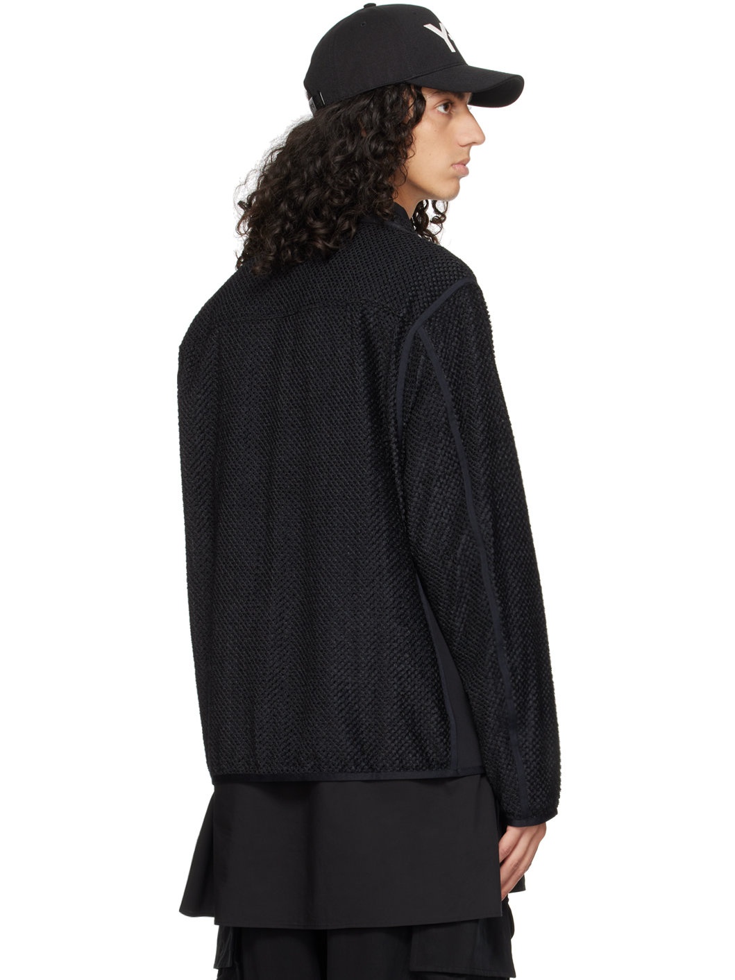 Black Waffle Warp Knit Jacket - 3